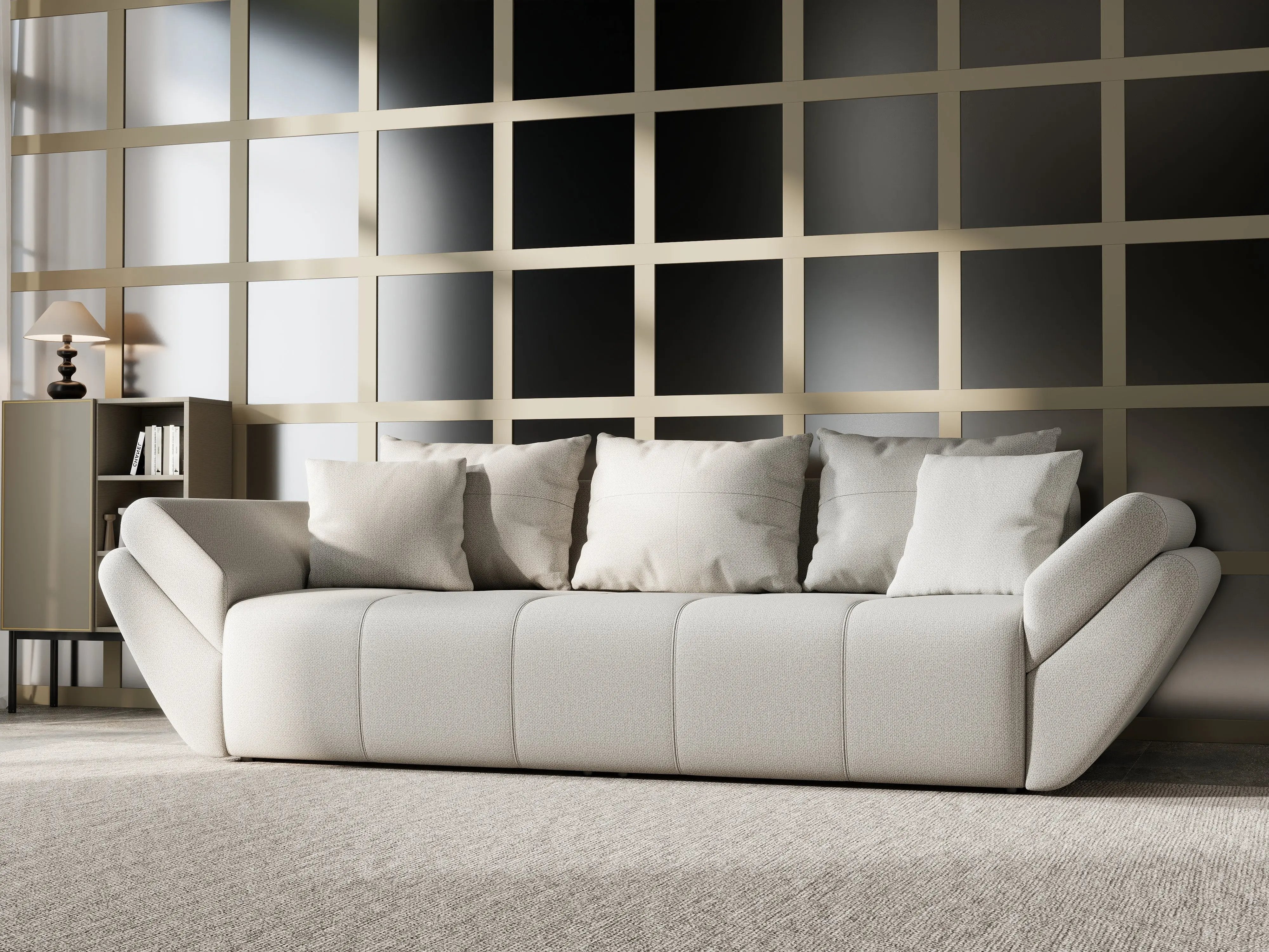 Canapea extensibilă dumonde cu ladă de depozitare si sezut confortabil din spuma HR, Berlin Enjoy Bej 250x100 cm Fabrica