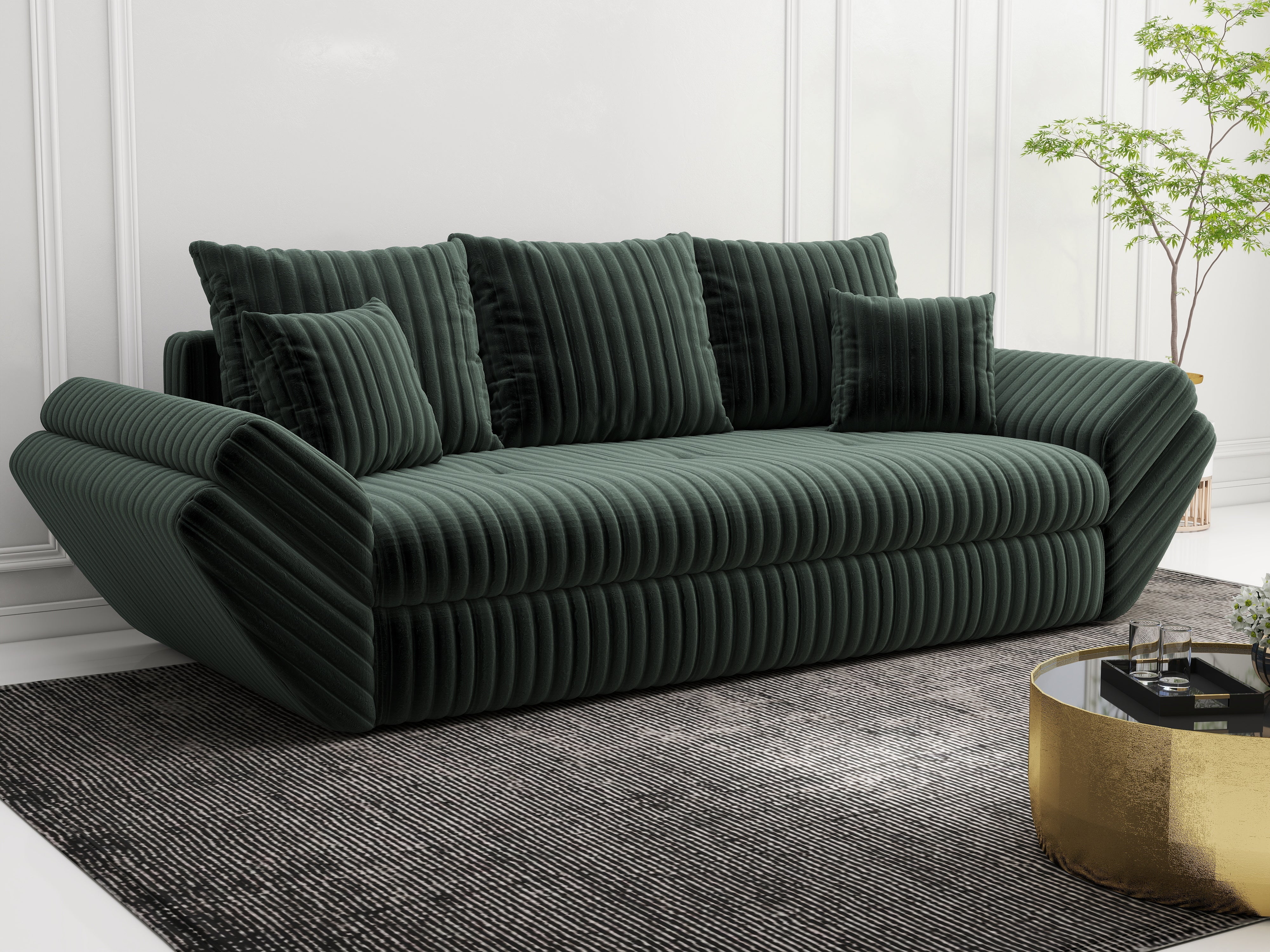 Canapea extensibilă dumonde cu ladă de depozitare si sezut confortabil din spuma HR, Loana Ambience Green 250x100 cm Fabrica