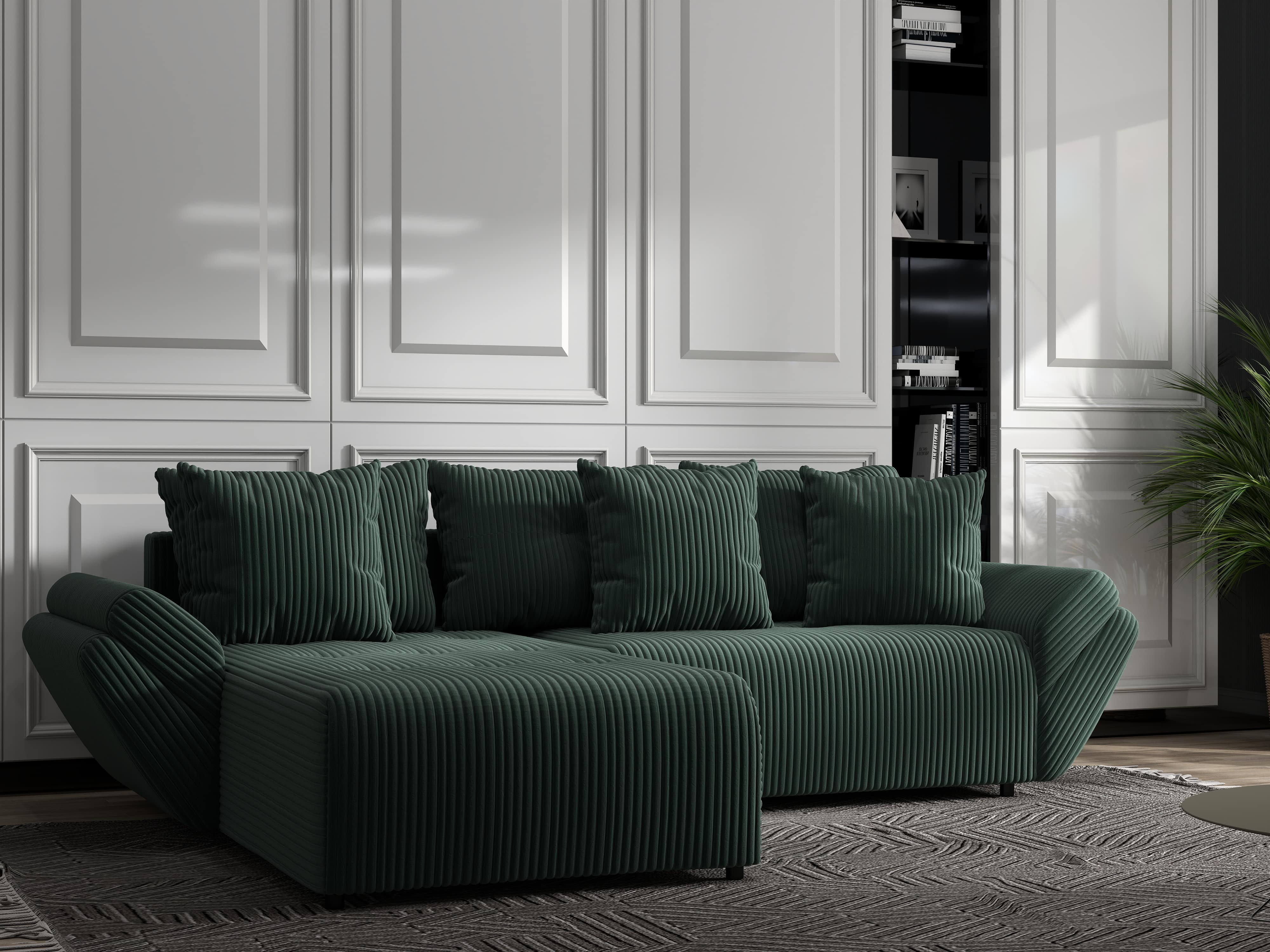 Colțar extensibil dumonde cu ladă de depozitare si sezut confortabil din spuma HR, Berlin Ambience Verde 280x185 cm Fabrica