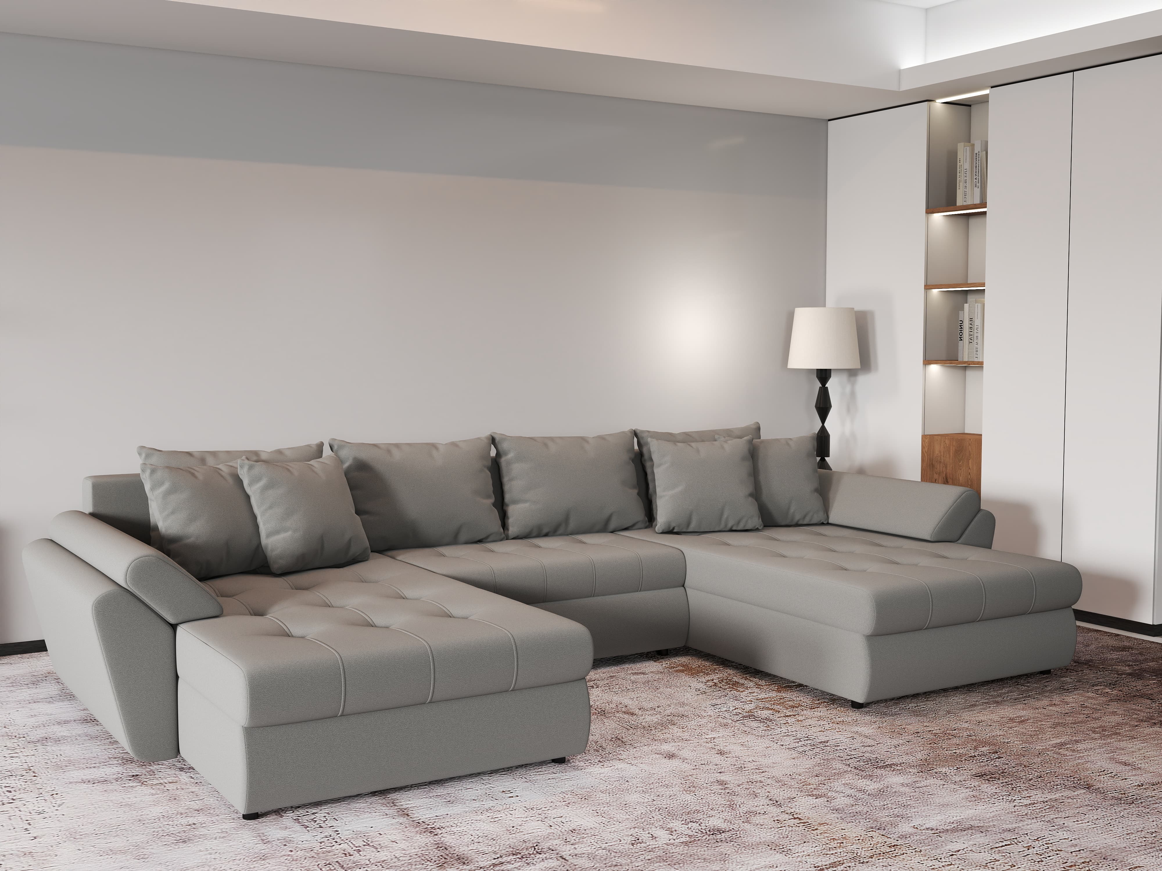 Colțar extensibil dumonde cu ladă de depozitare si sezut confortabil din spuma HR, Loana U Royal Grey 355x185 cm Fabrica