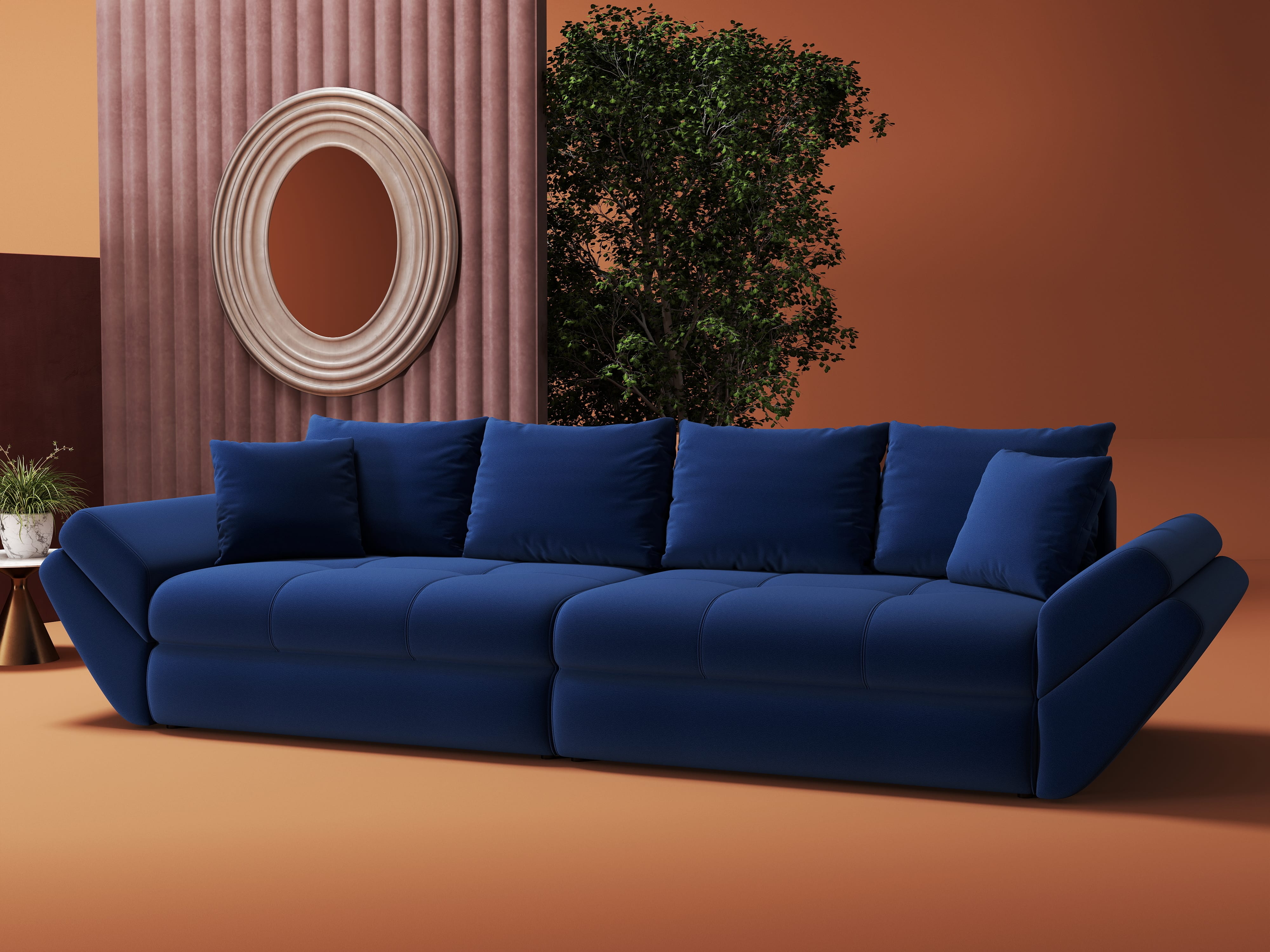 Canapea extensibilă dumonde cu ladă de depozitare si sezut confortabil din spuma HR, Loana Royal Albastru 300x100 cm Fabrica