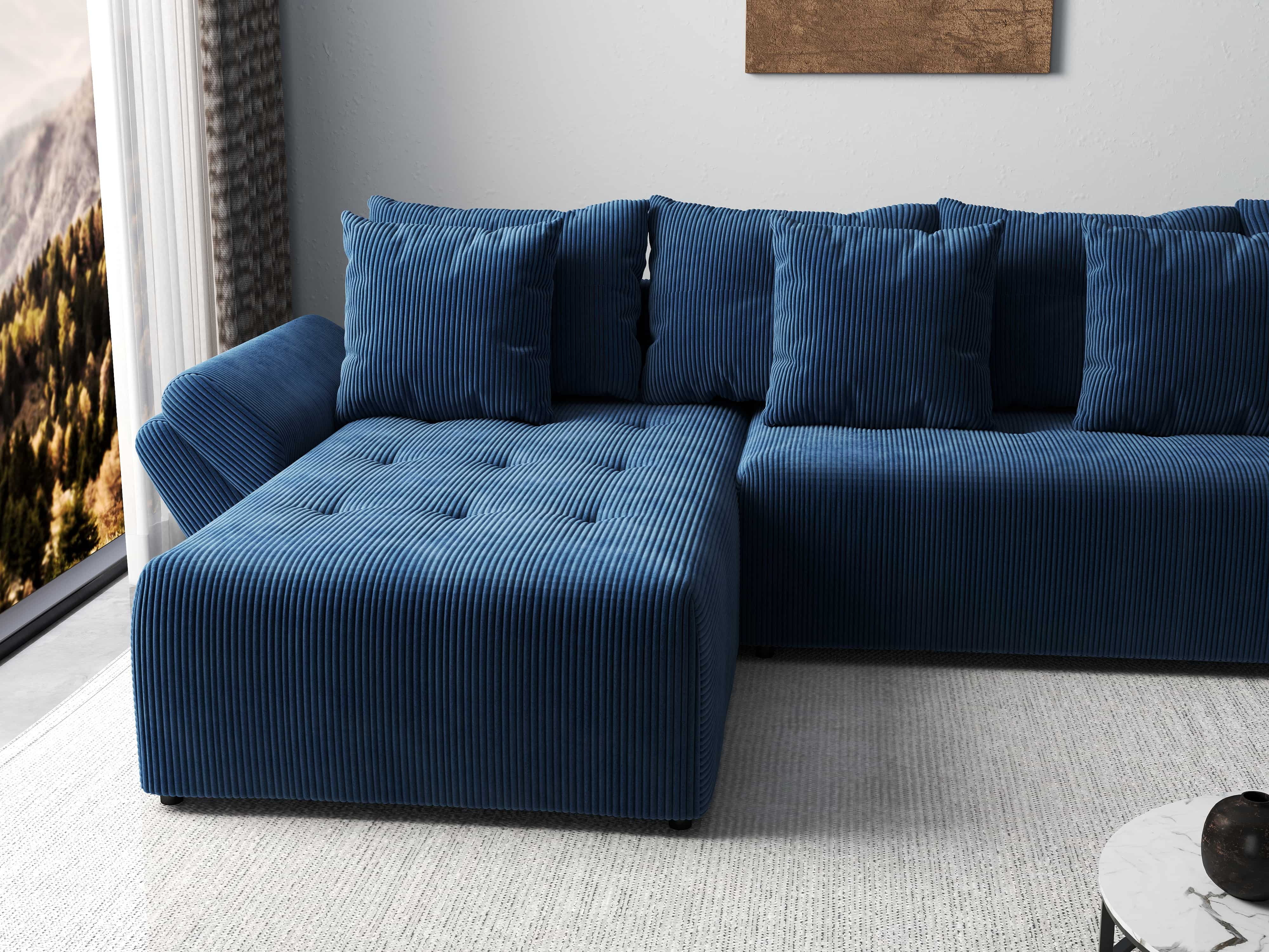 Colțar extensibil dumonde cu ladă de depozitare si sezut confortabil din spuma HR, Berlin XL Zoom Blue 350x185 cm Fabrica