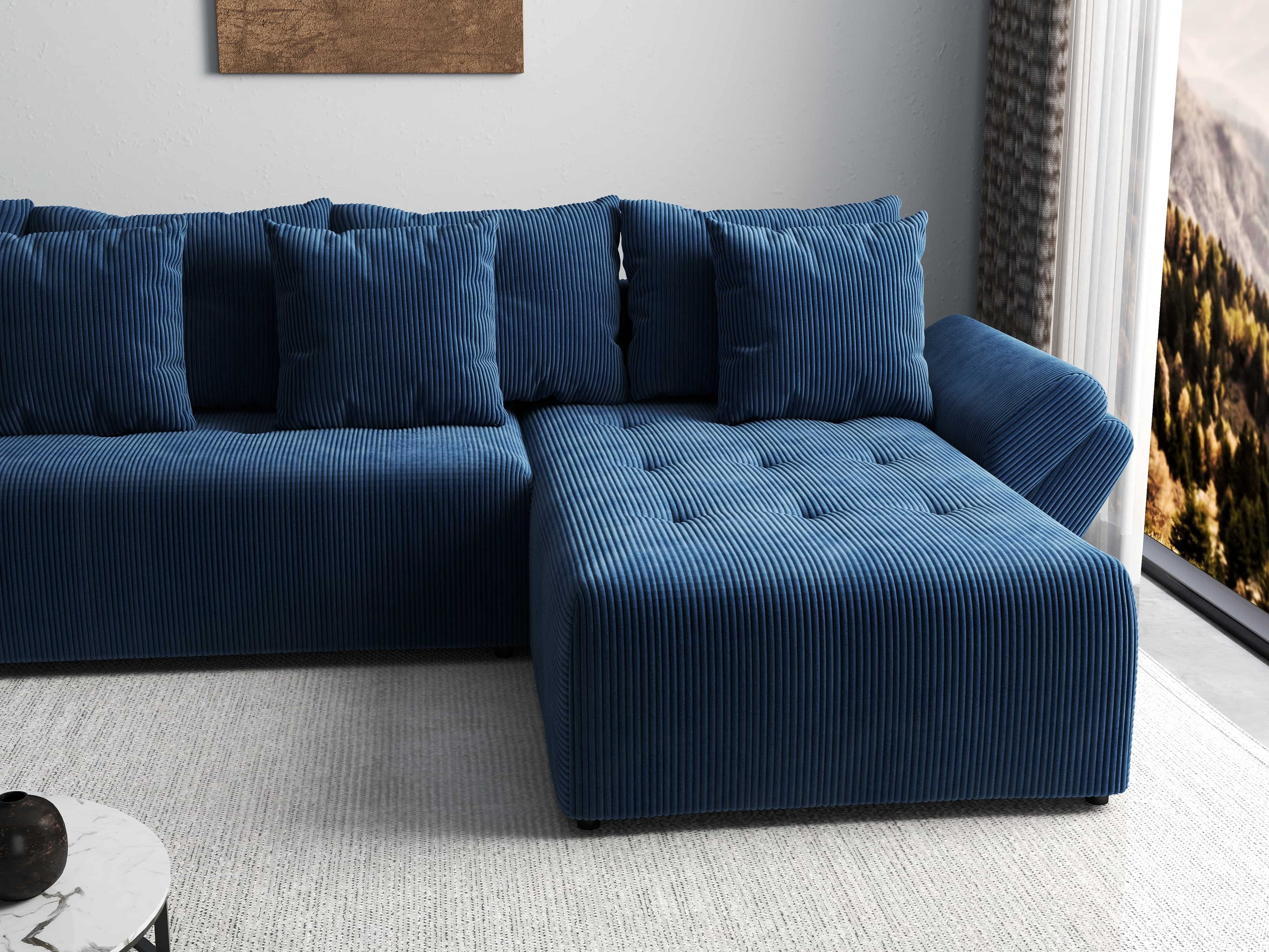 Colțar extensibil dumonde cu ladă de depozitare si sezut confortabil din spuma HR, Berlin XL Zoom Blue 350x185 cm II Fabrica