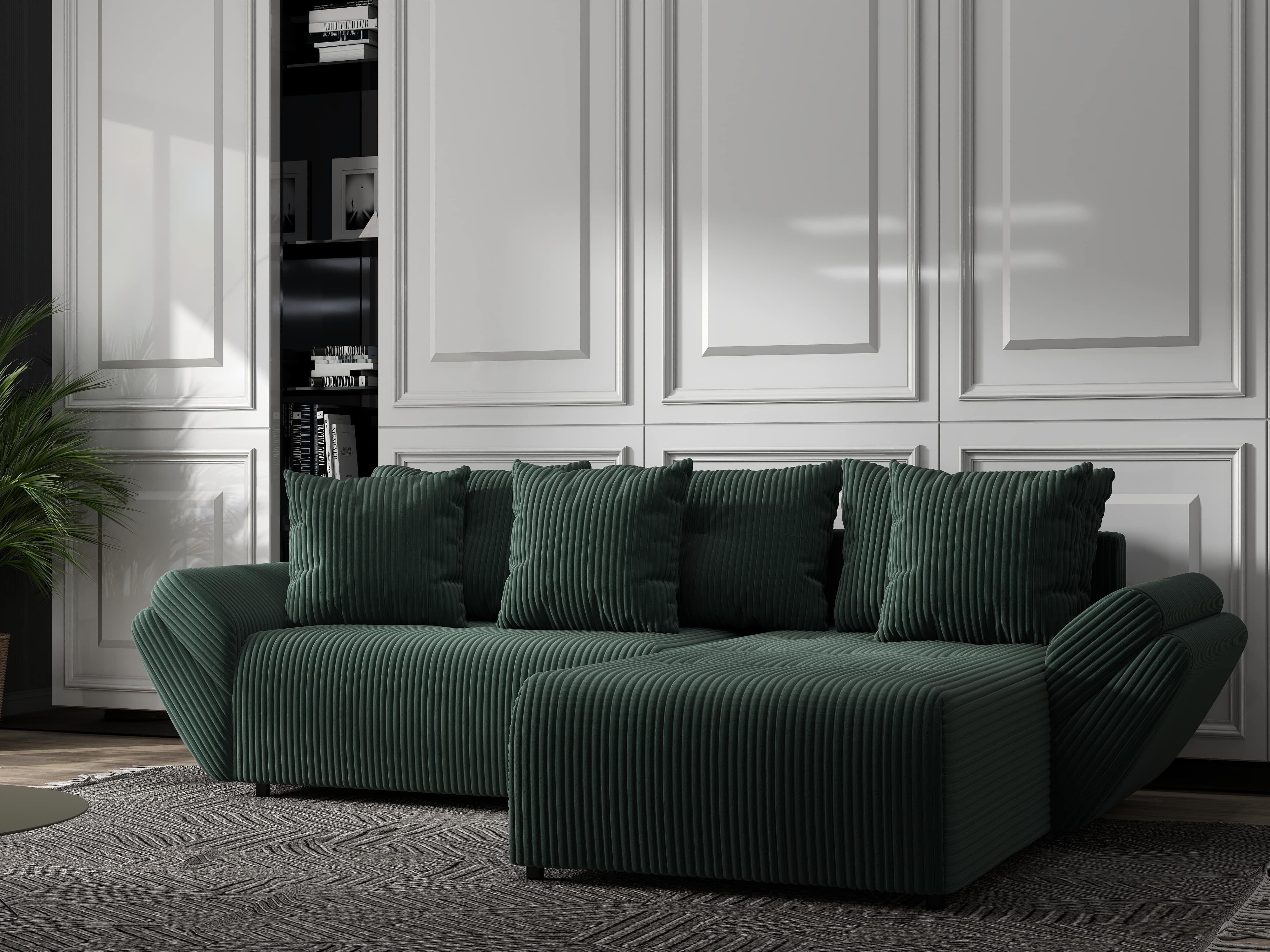 Colțar extensibil dumonde cu ladă de depozitare si sezut confortabil din spuma HR, Berlin Ambience Verde 280x185 cm II Fabrica