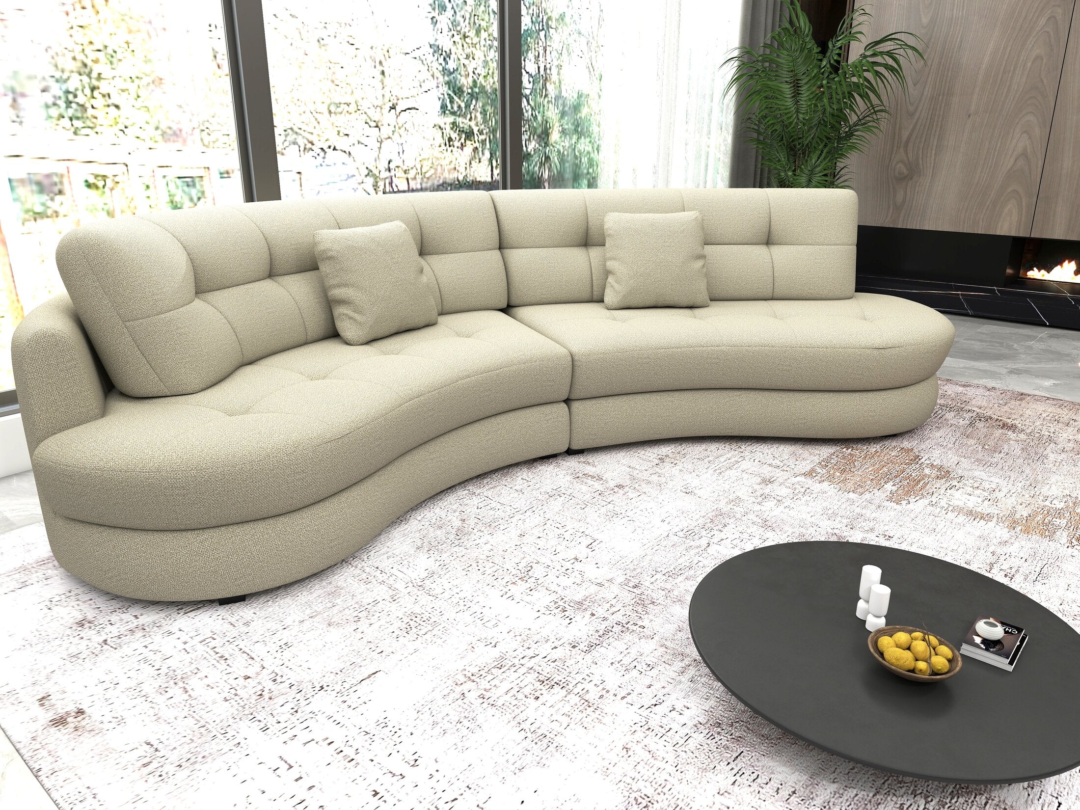 Canapea semirotunda dumonde cu șezut confortabil din spumă HR, Roma Enjoy Bej 300x160 cm