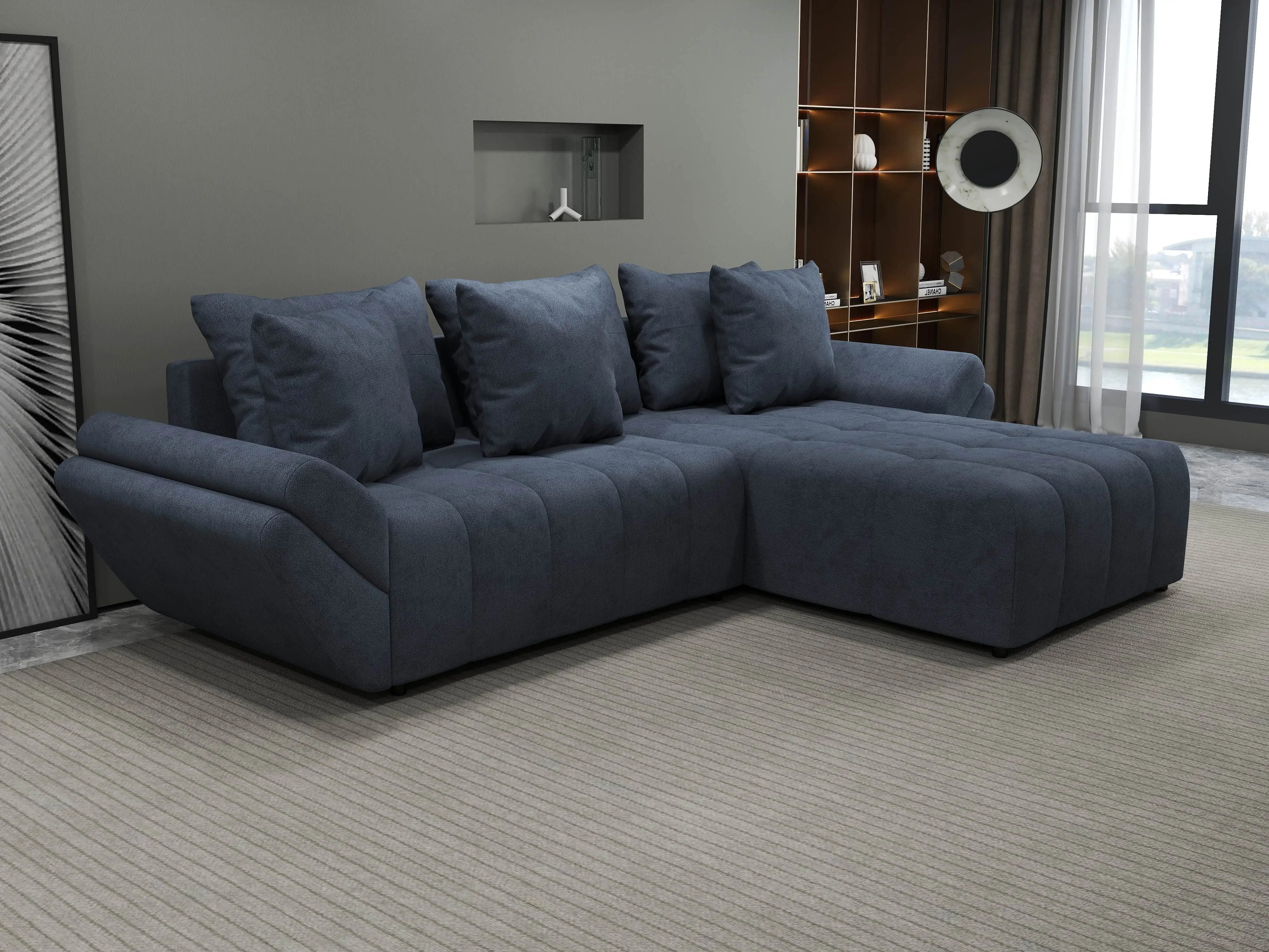 Colțar extensibil dumonde cu ladă de depozitare si sezut confortabil din spuma HR, Berlin Enjoy Antracit II 280x185 cm Fabrica