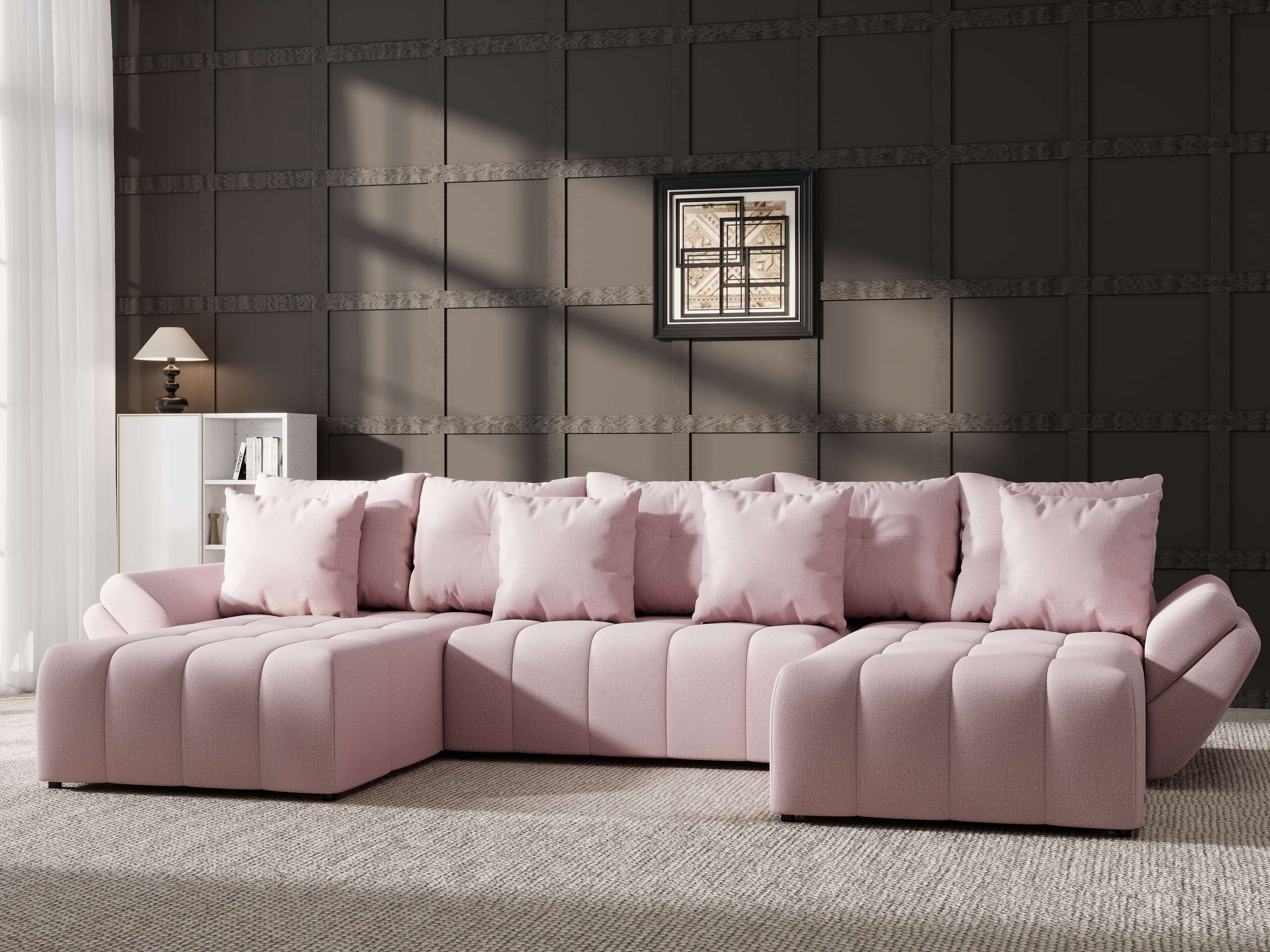 Colțar extensibil dumonde cu ladă de depozitare si sezut confortabil din spuma HR, Berlin U Enjoy Flamingo 380x180 cm Fabrica