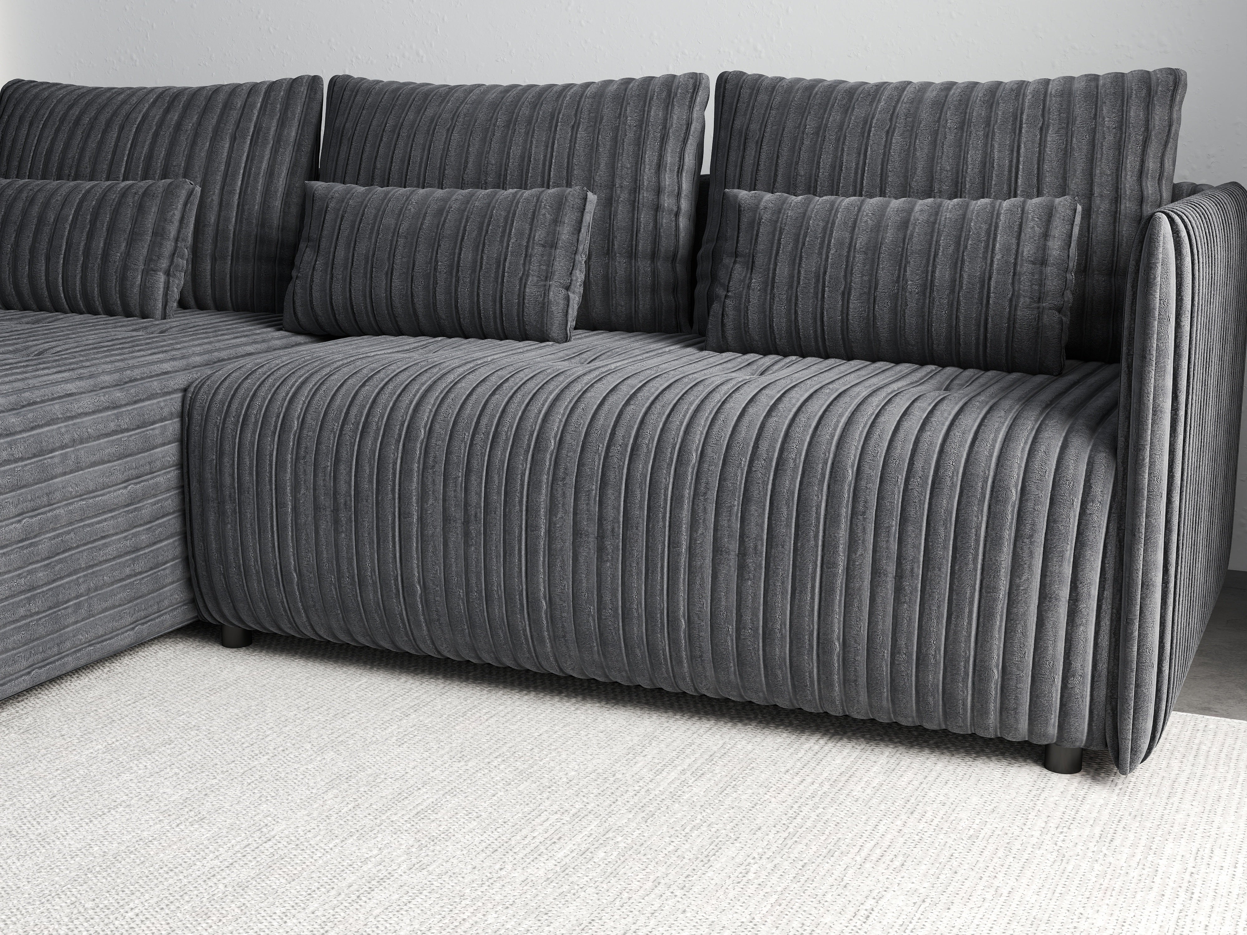 Colțar extensibil dumonde cu ladă de depozitare si sezut confortabil din spuma HR, Malta Ambience Grey 235x185 cm Fabrica