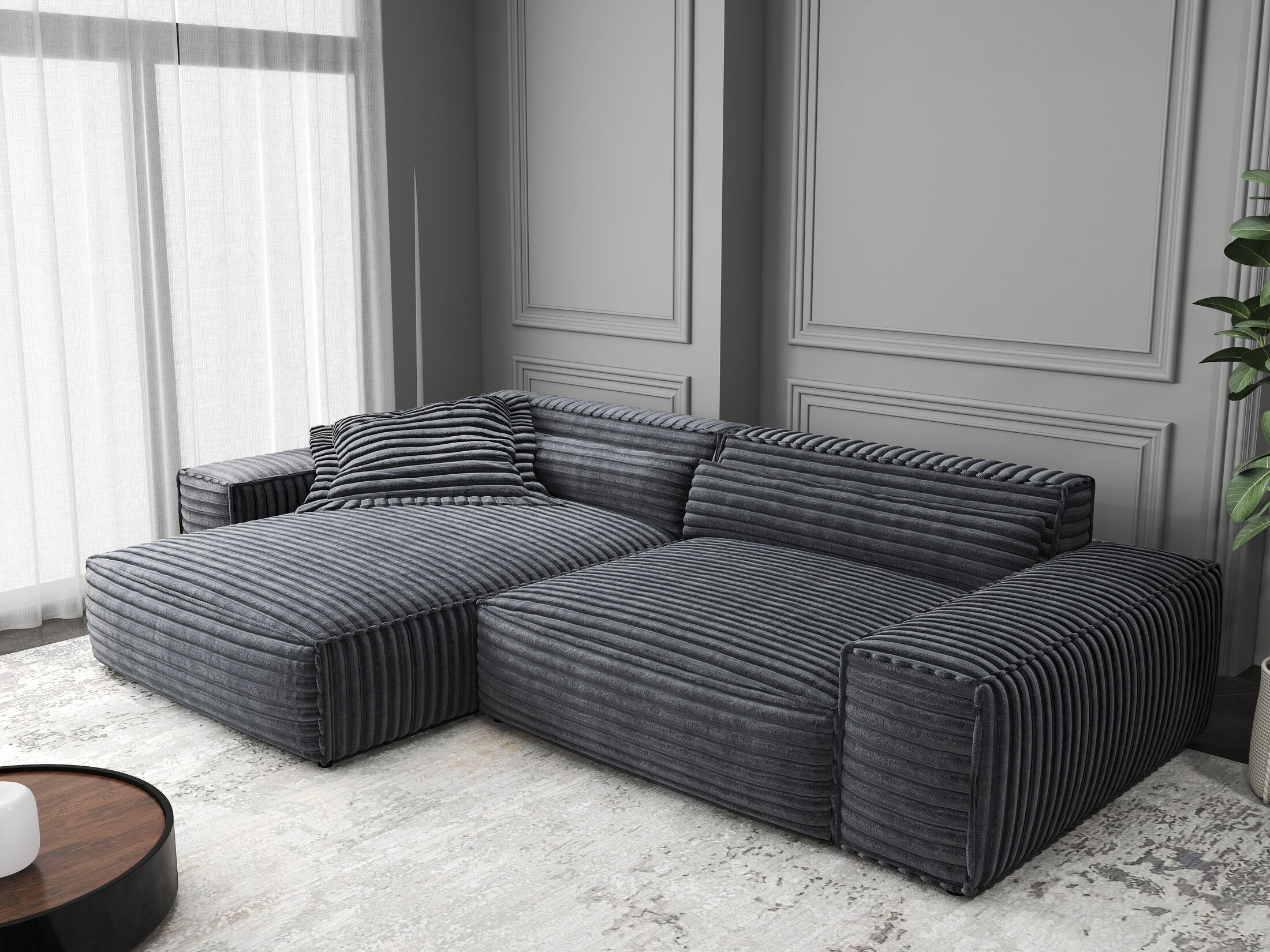 Colțar dumonde cu șezut confortabil din spumă HR, Marvelo Ambience Gri 264x175 cm