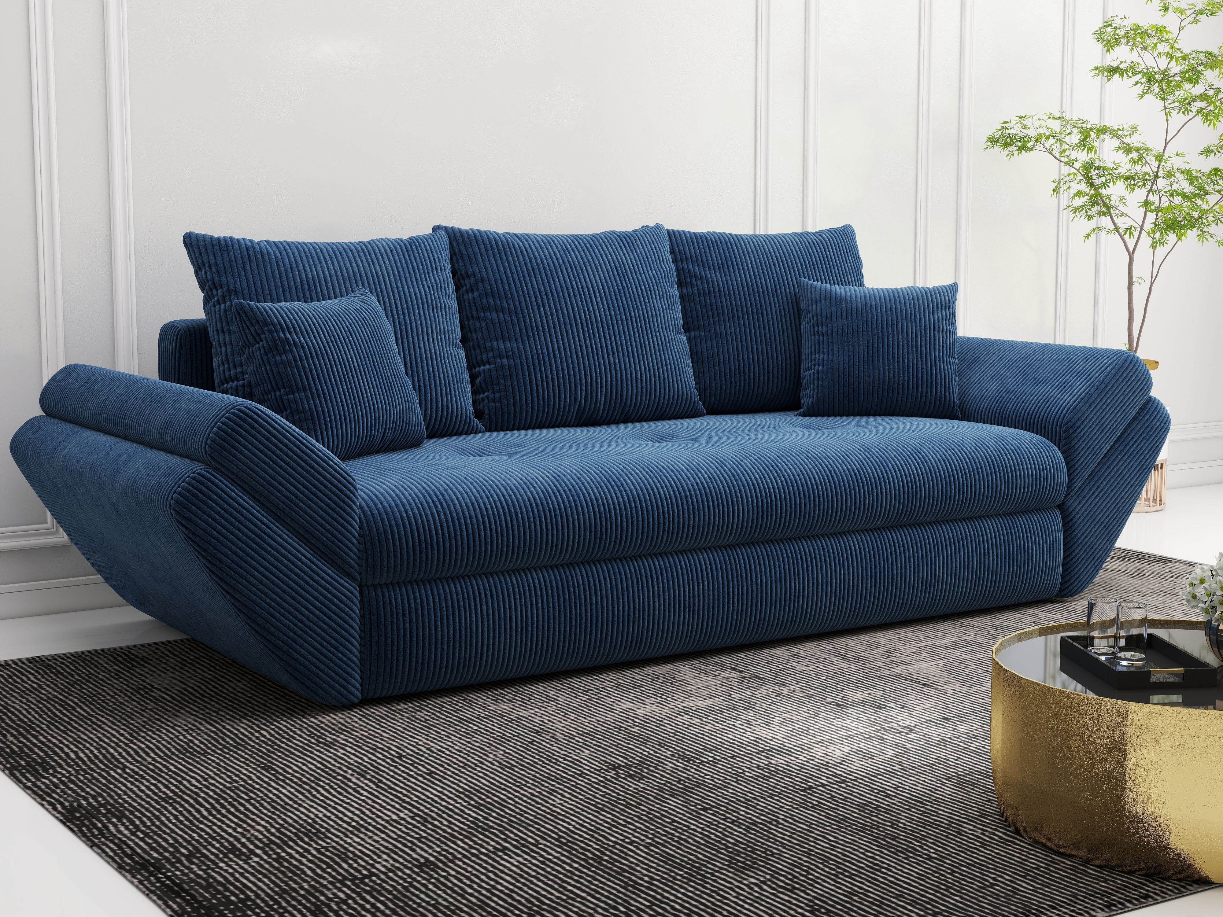 Canapea extensibilă dumonde cu ladă de depozitare si sezut confortabil din spuma HR, Loana Zoom Blue 250x100 cm Fabrica