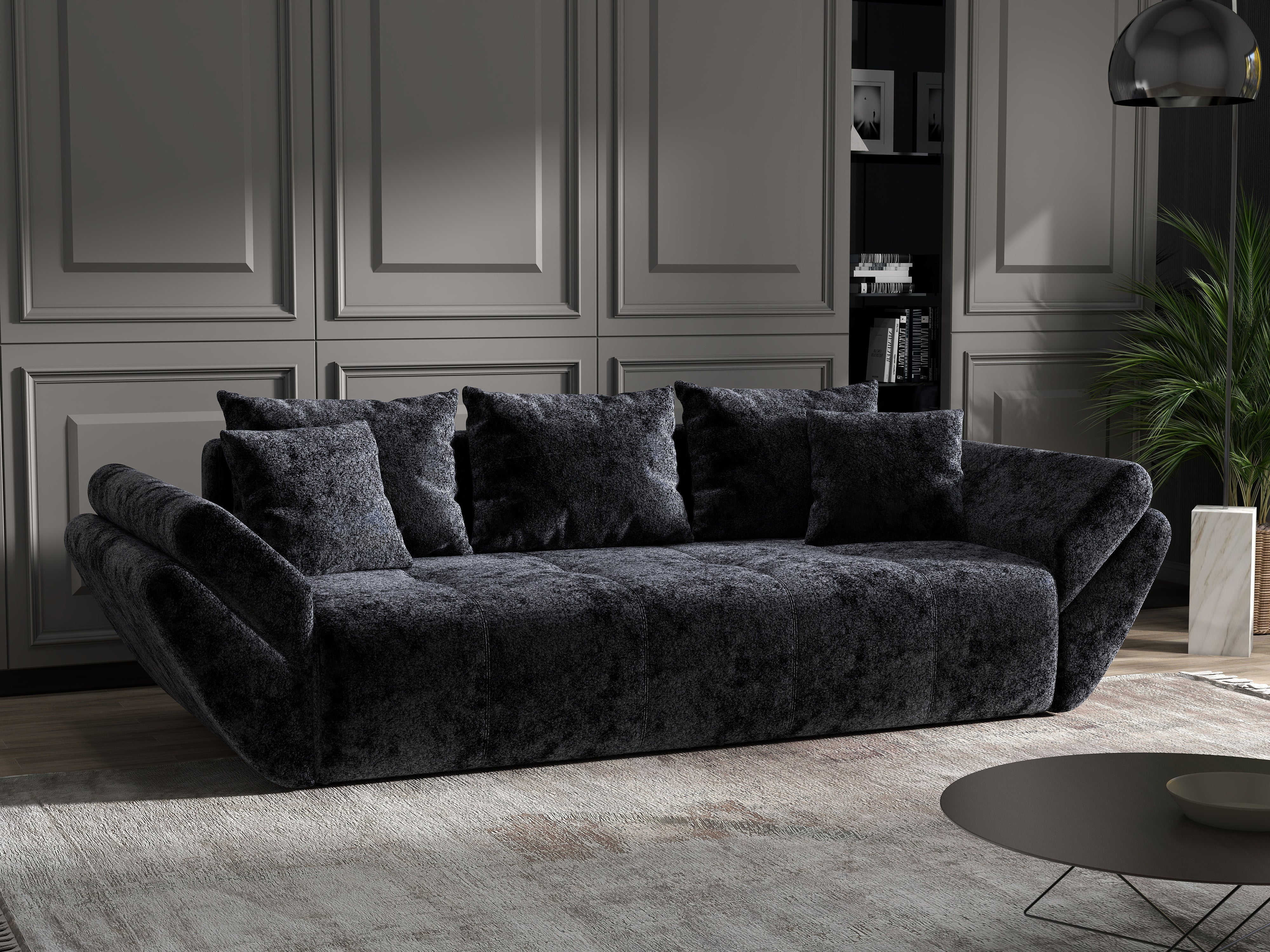 Canapea extensibilă dumonde cu ladă de depozitare si sezut confortabil din spuma HR, Berlin Euphoria Black 250x100 cm Fabrica