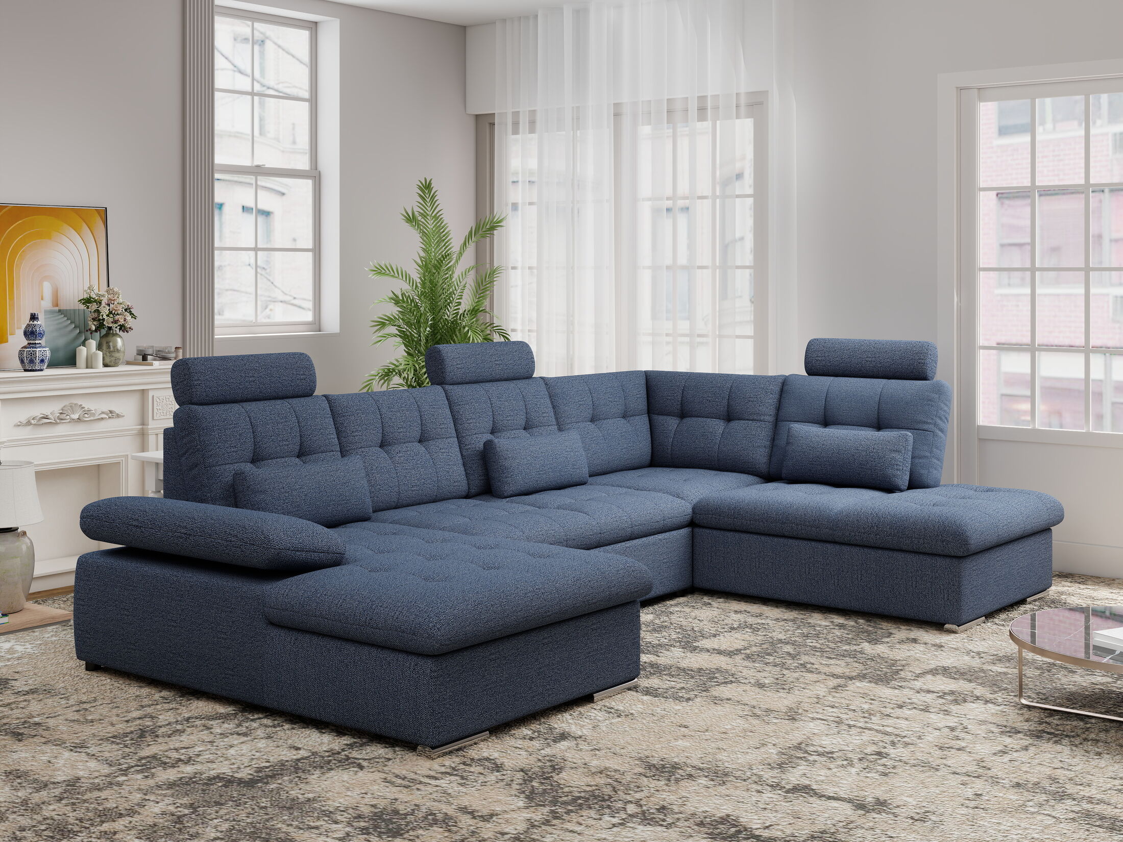 Colțar extensibil dumonde cu ladă de depozitare și șezut confortabil din spumă HR, Merkur U Enjoy Antracit 324x218 cm