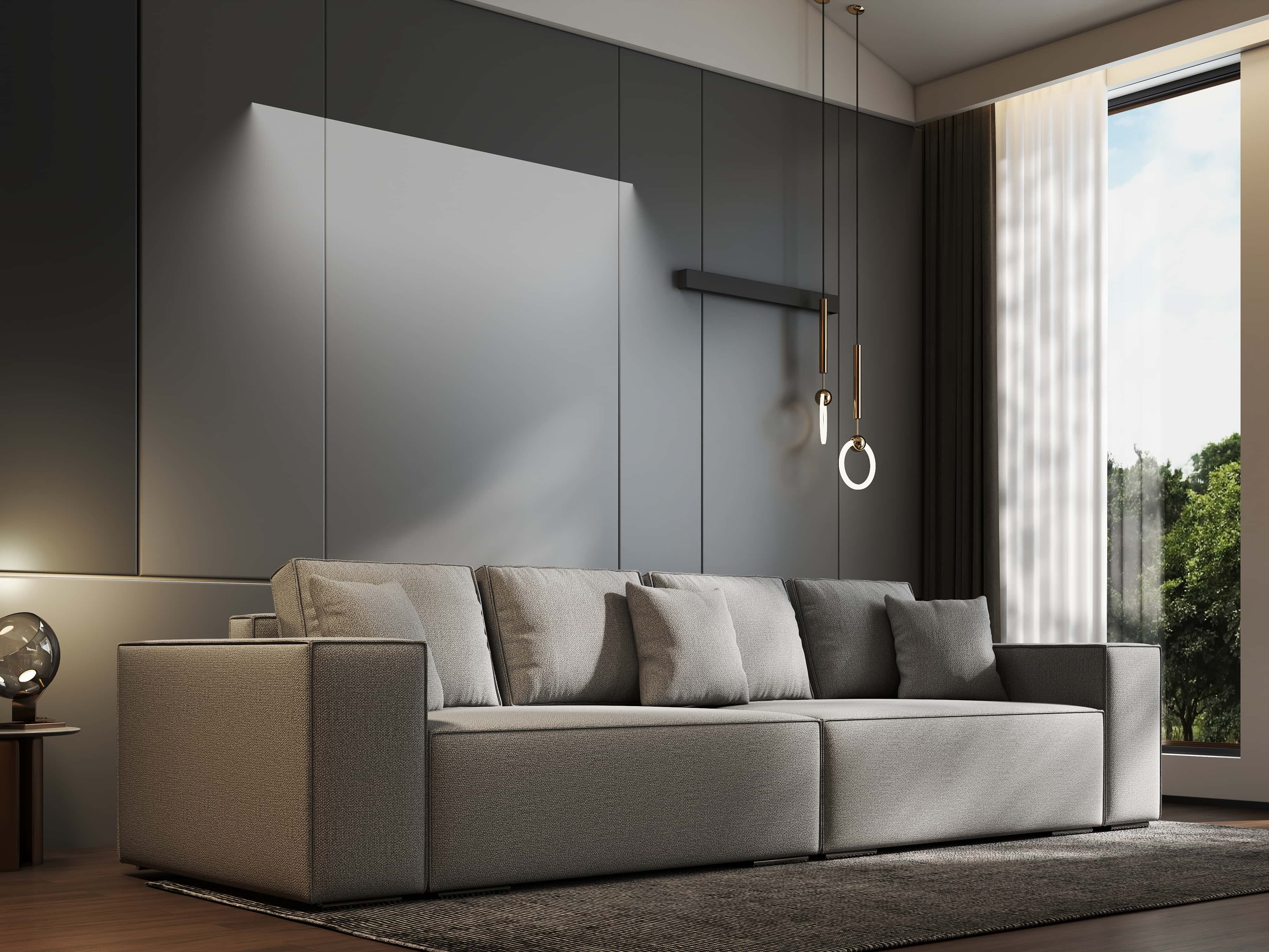 Canapea extensibilă dumonde cu ladă de depozitare si sezut confortabil din spuma HR, Dream Enjoy Gri 310x100 cm Fabrica