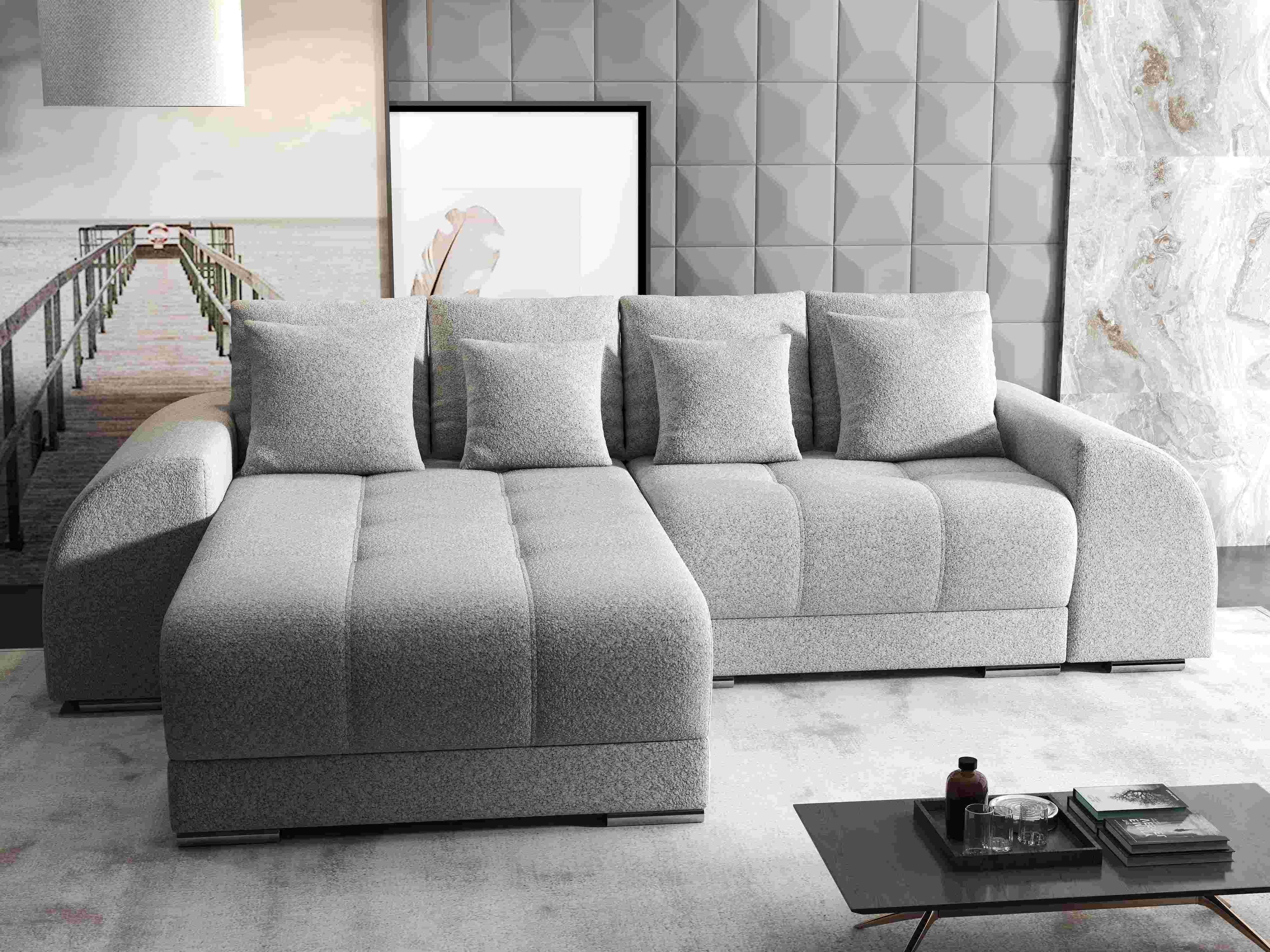 Colțar extensibil dumonde cu ladă de depozitare si sezut confortabil din spuma HR, Verona Euphoria Dove 290x185 cm Fabrica