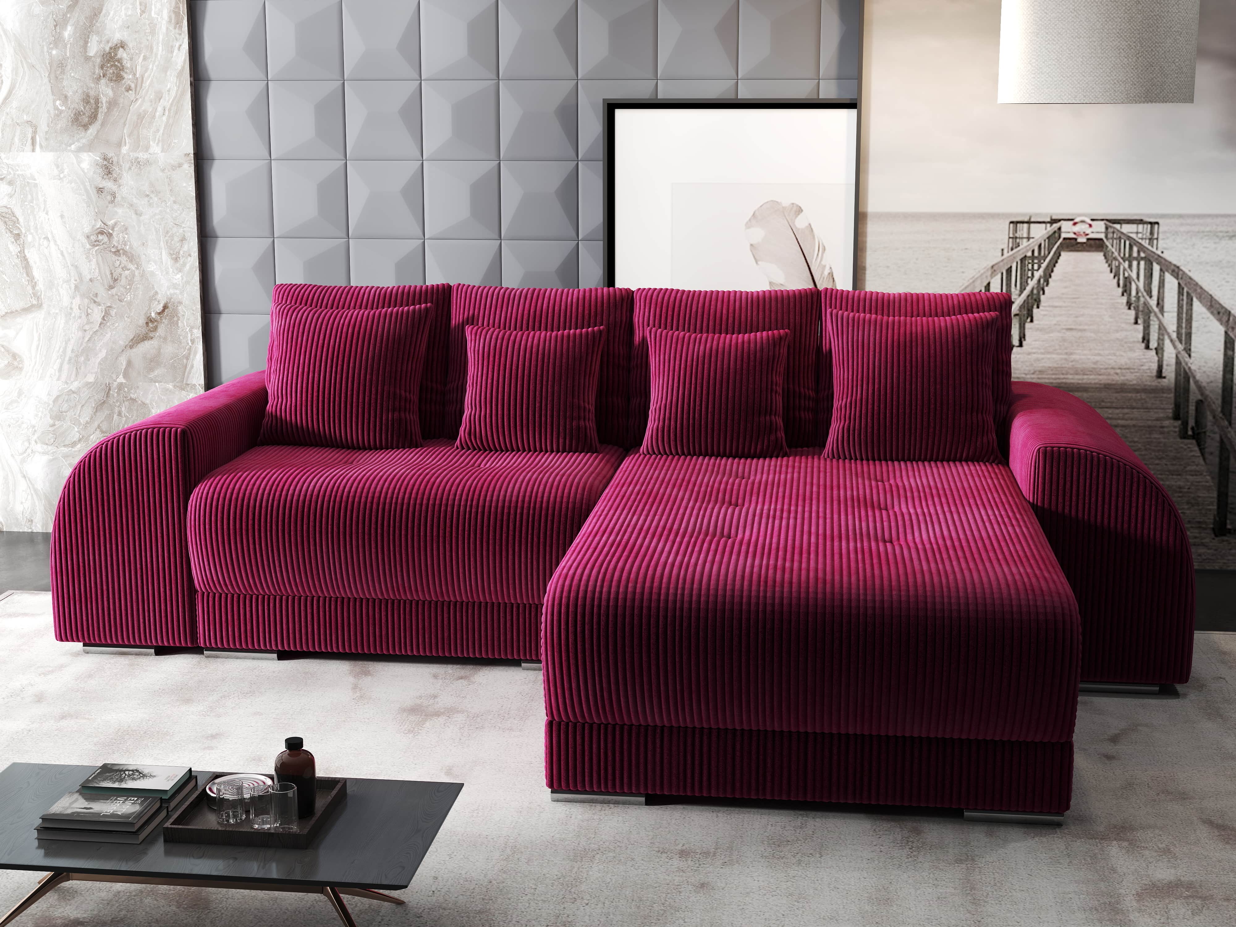 Colțar extensibil dumonde cu ladă de depozitare si sezut confortabil din spuma HR, Verona Zoom Rosu 290x185 cm Fabrica