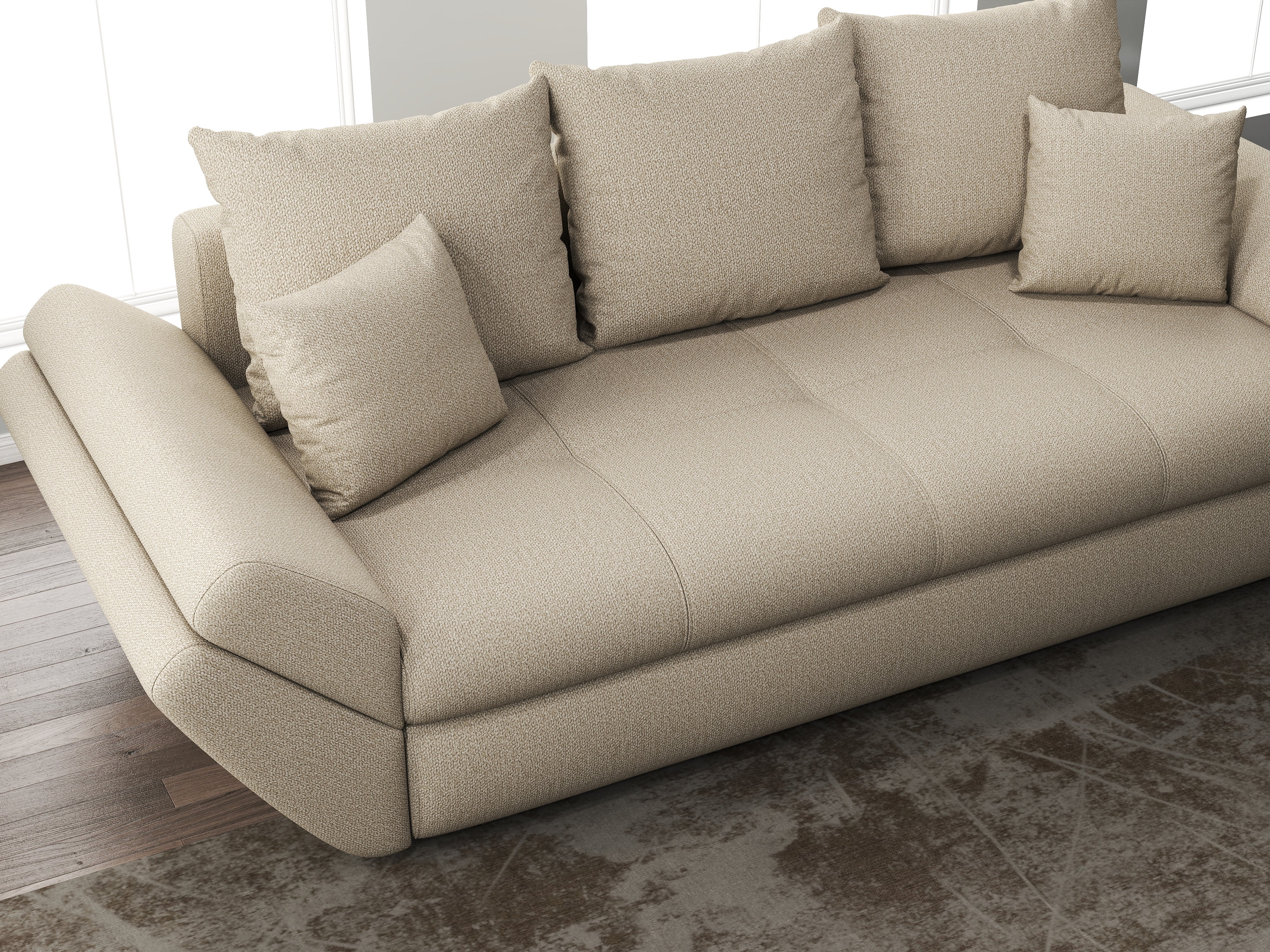 Canapea extensibilă dumonde cu ladă de depozitare si sezut confortabil din spuma HR, Loana Enjoy Camel 250x100 cm Fabrica