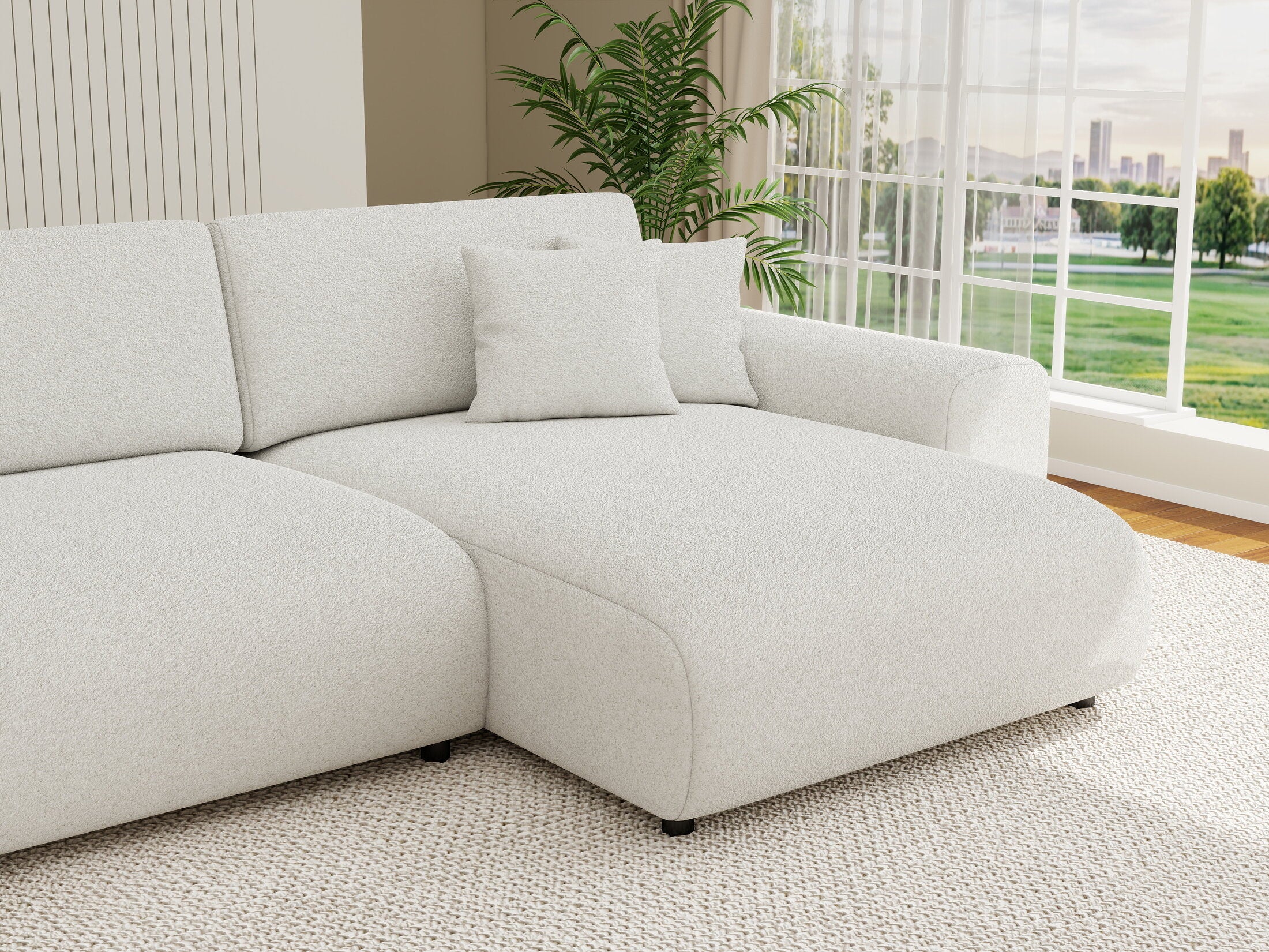 Colțar extensibil dumonde cu ladă de depozitare si sezut confortabil din spuma HR, Sarina U Euphoria Alb 350x168 cm