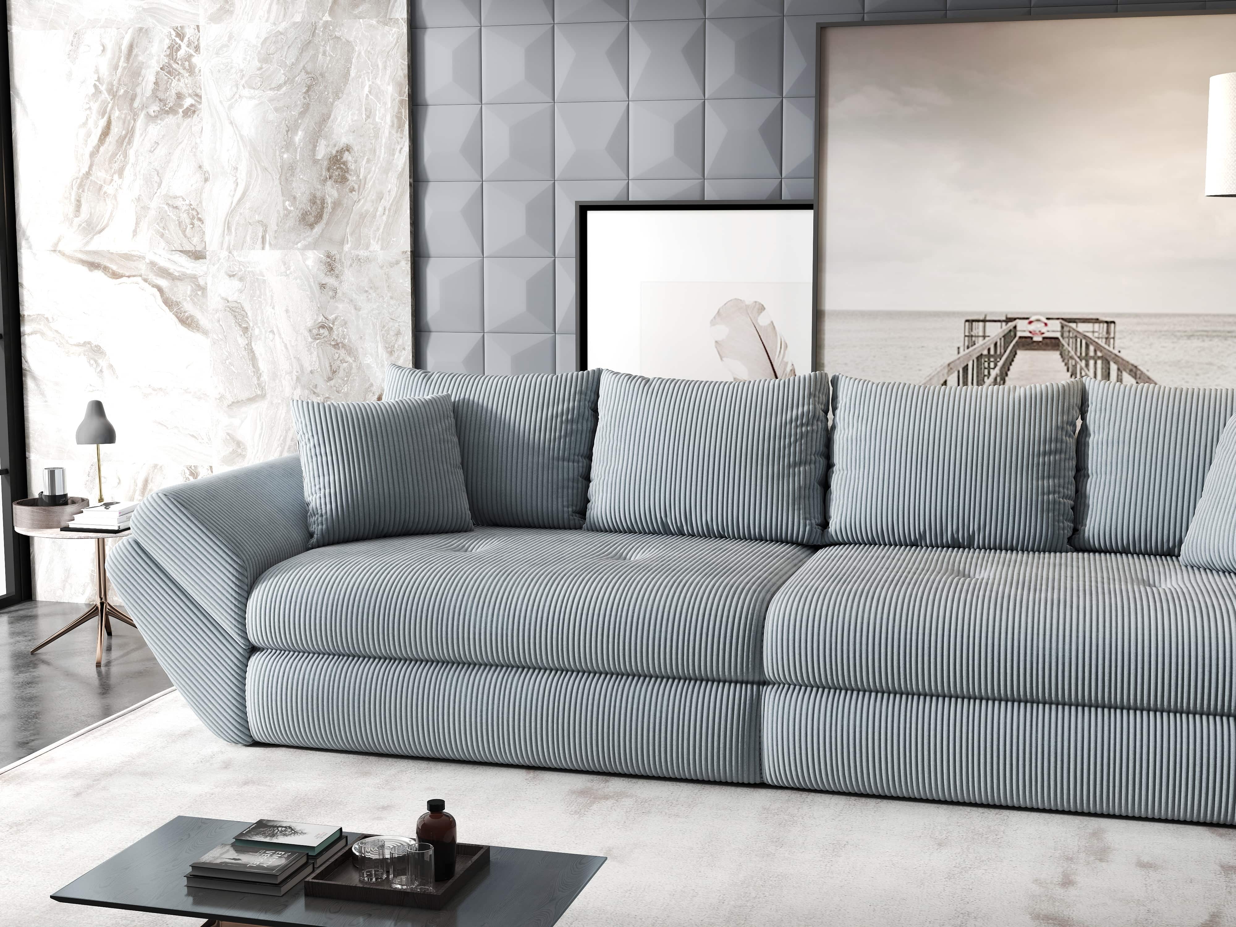 Canapea extensibilă dumonde cu ladă de depozitare si sezut confortabil din spuma HR, Loana Zoom Gri 300x100 cm Fabrica