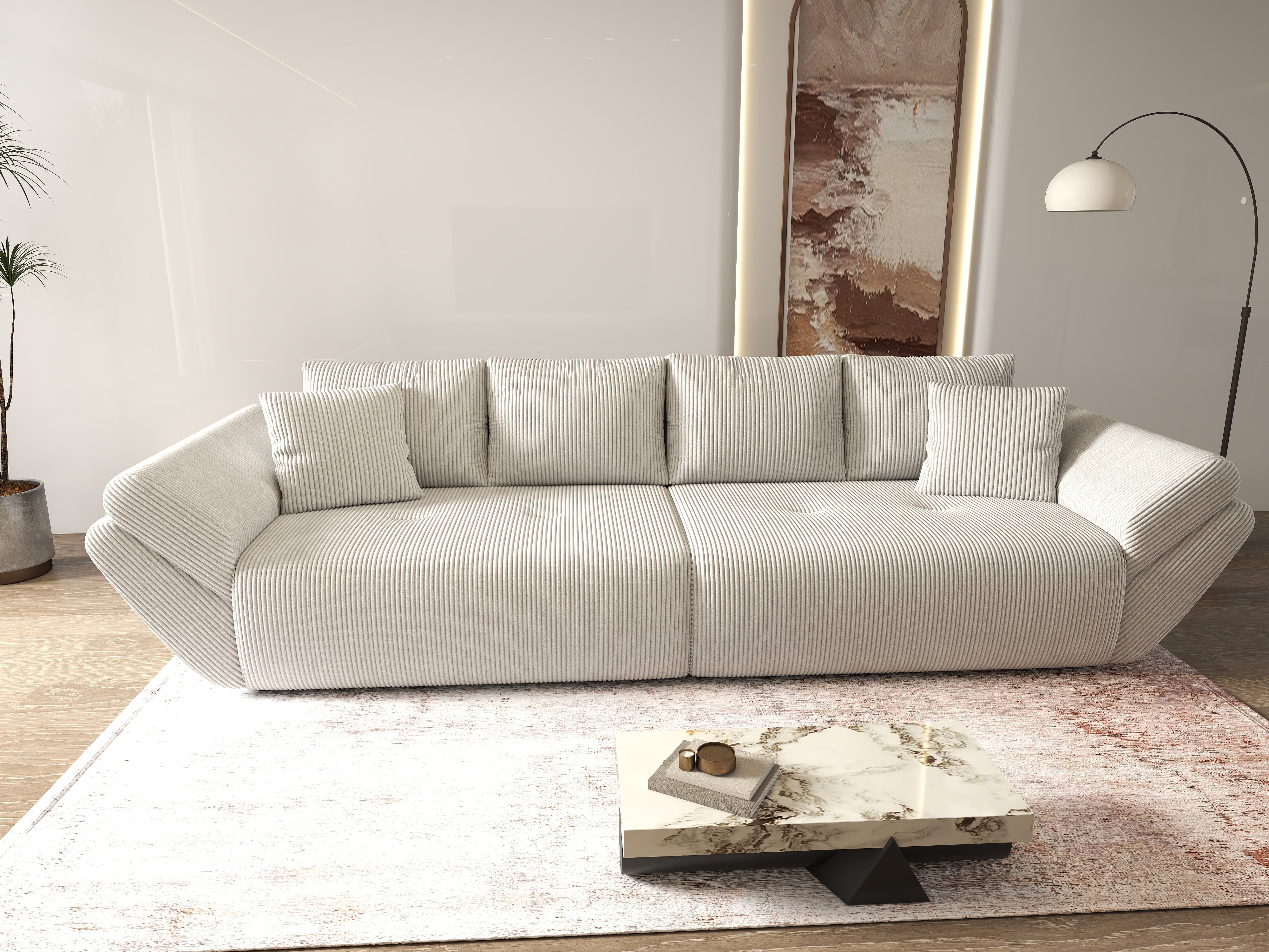 Canapea extensibilă dumonde cu ladă de depozitare si sezut confortabil din spuma HR, Berlin Zoom Cream 300x100 cm Fabrica