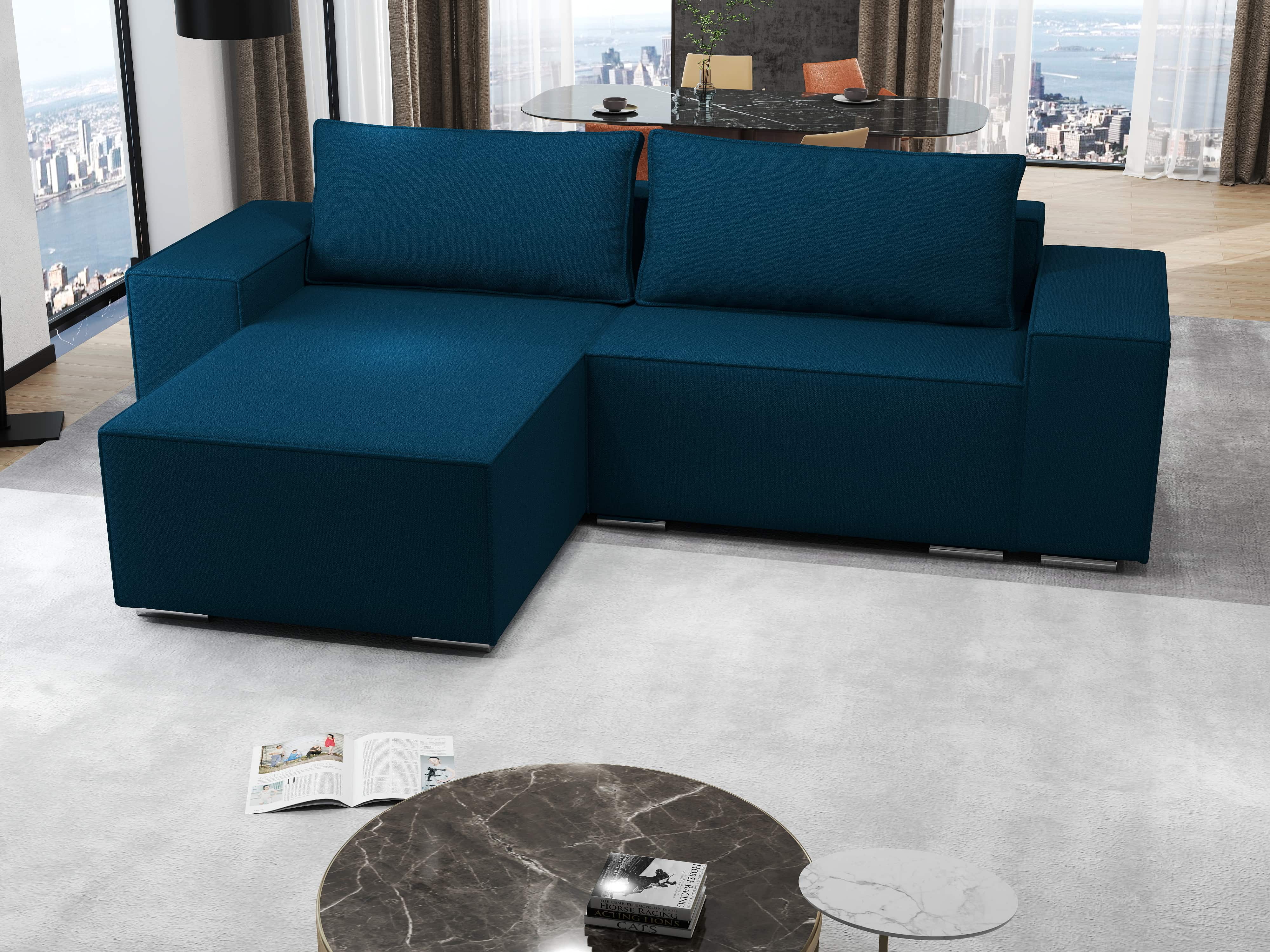 Colțar extensibil dumonde cu ladă de depozitare si sezut confortabil din spuma HR, Dream Enjoy Petrol 290x185 cm Fabrica