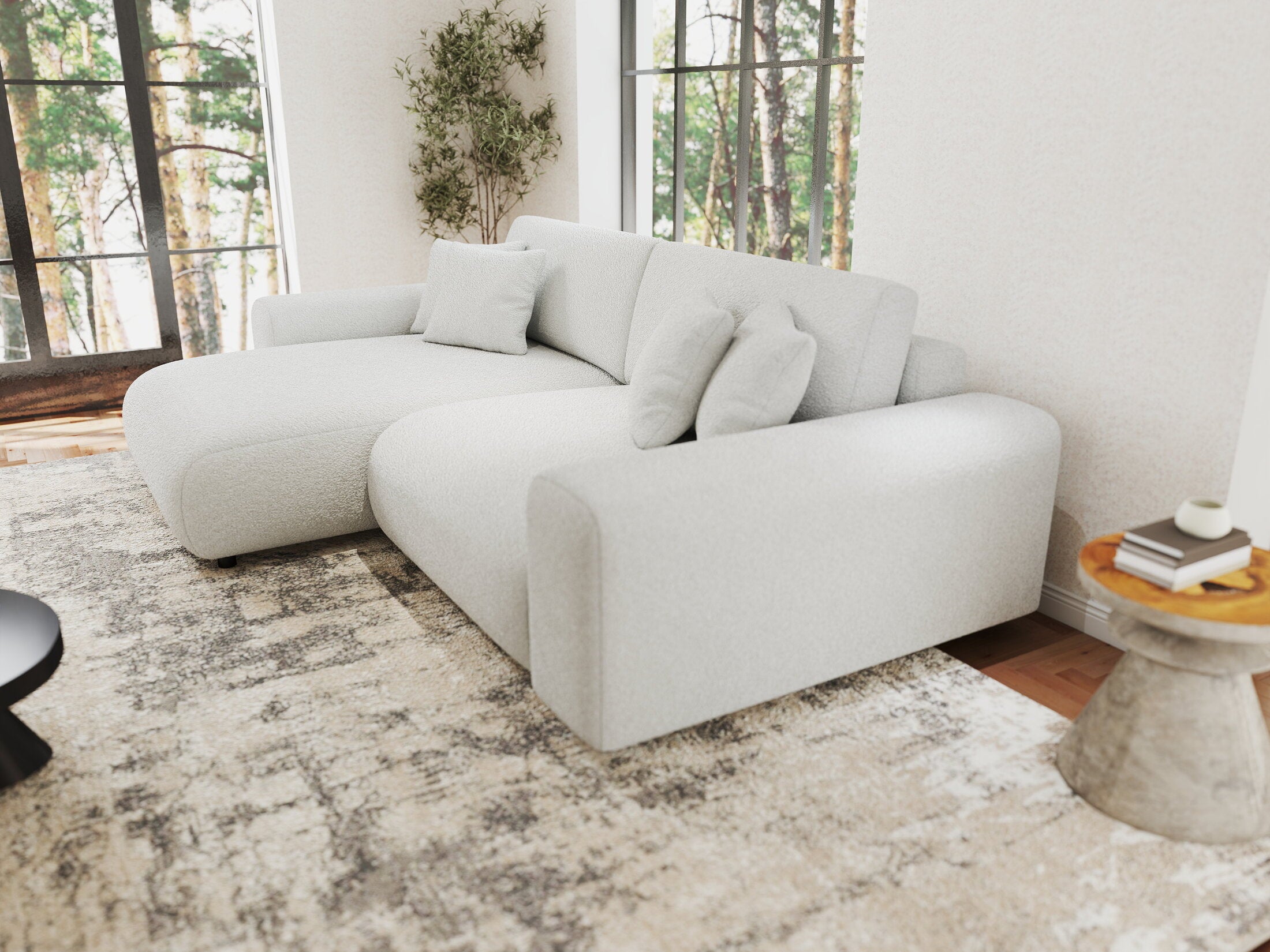 Colțar extensibil dumonde cu ladă de depozitare si sezut confortabil din spuma HR, Sarina Euphoria Alb 255x168 cm