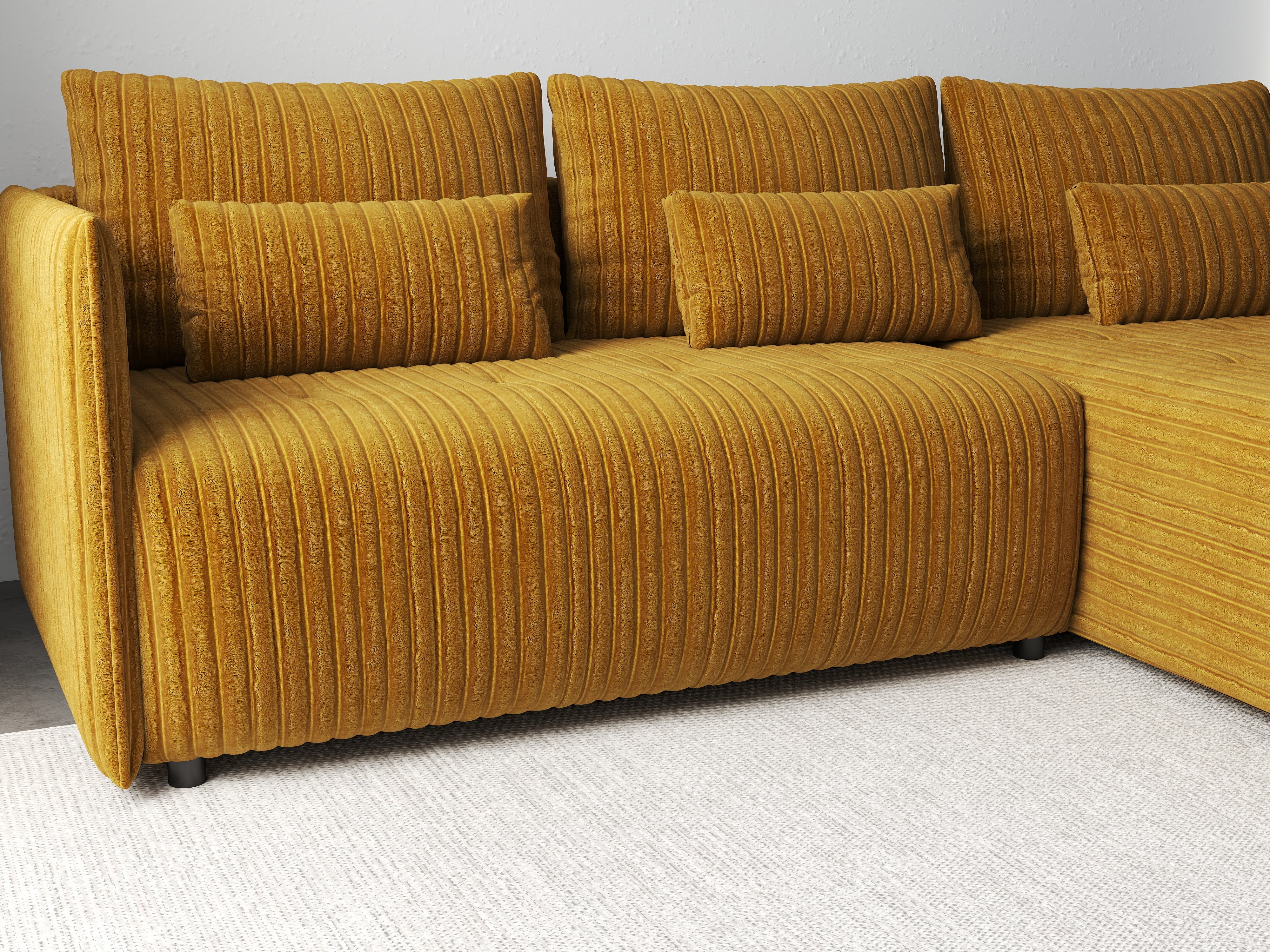 Colțar extensibil dumonde cu ladă de depozitare si sezut confortabil din spuma HR, Malta Ambience Mustard II 235x185 cm Fabrica