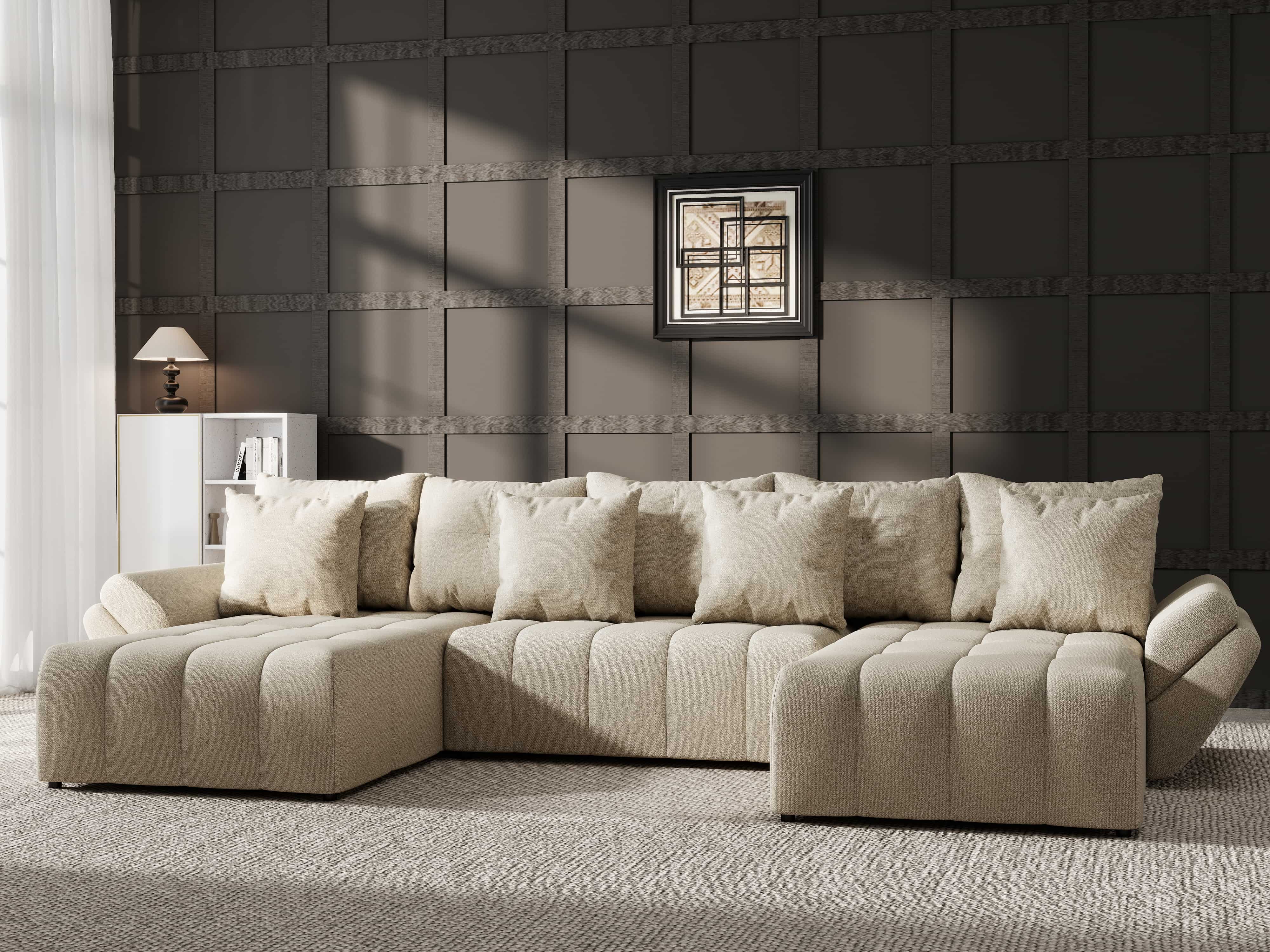 Colțar extensibil dumonde cu ladă de depozitare si sezut confortabil din spuma HR, Berlin U Enjoy Camel 380x180 cm Fabrica