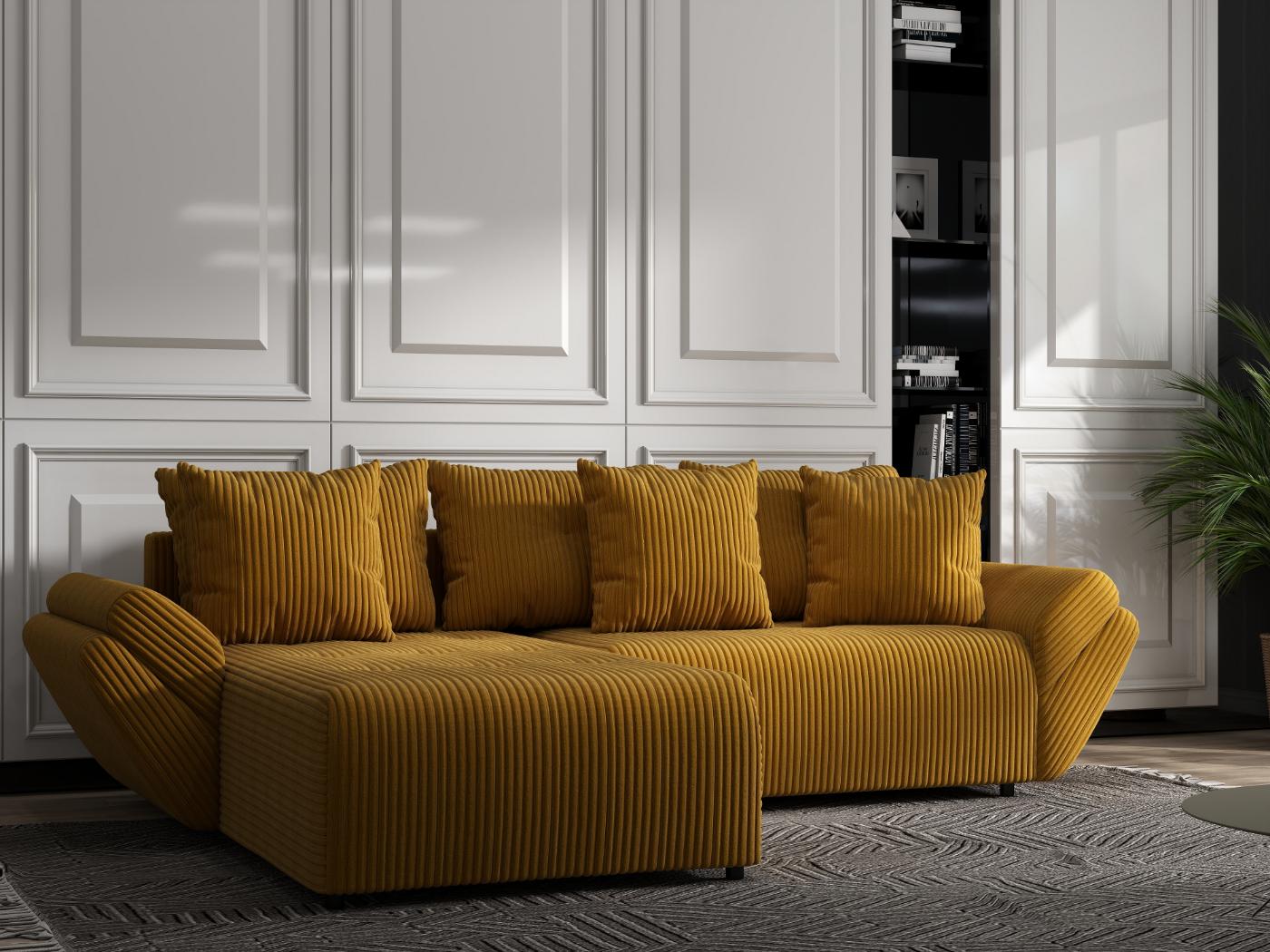 Colțar extensibil dumonde cu ladă de depozitare si sezut confortabil din spuma HR, Berlin Ambience Mustar 280x185 cm Fabrica