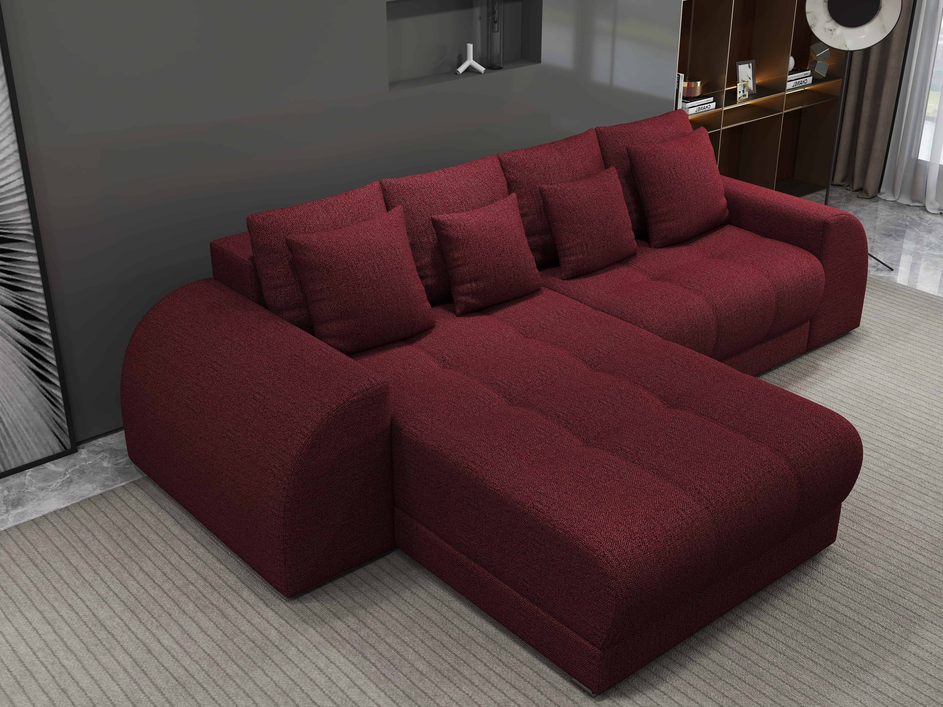 Colțar extensibil dumonde cu ladă de depozitare si sezut confortabil din spuma HR, Verona Enjoy Rosu 290x185 cm Fabrica