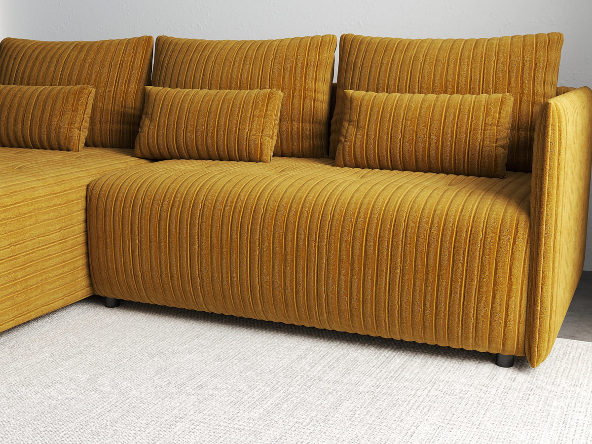 Colțar extensibil dumonde cu ladă de depozitare si sezut confortabil din spuma HR, Malta Ambience Mustard 235x185 cm Fabrica