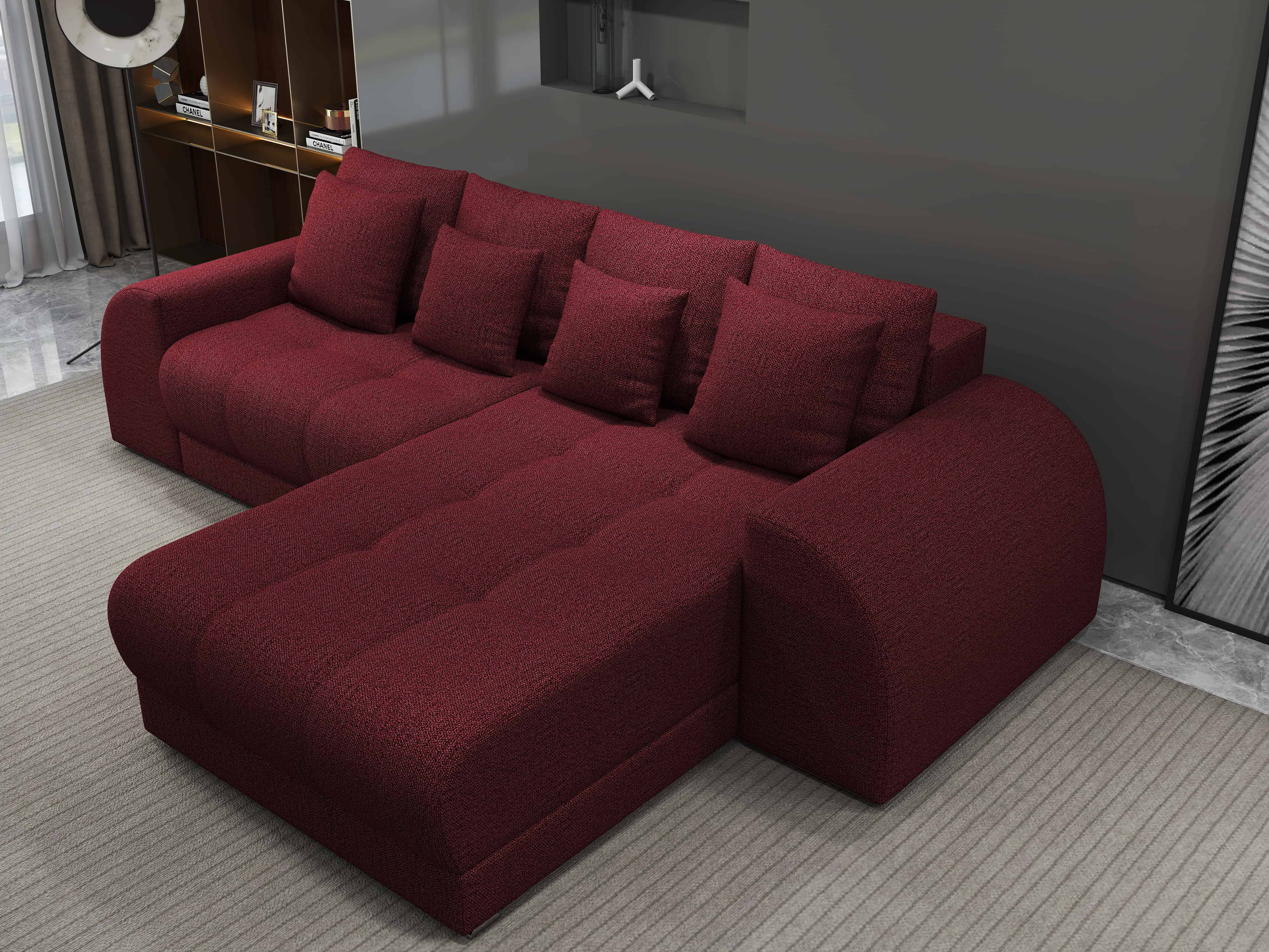 Colțar extensibil dumonde cu ladă de depozitare si sezut confortabil din spuma HR, Verona Enjoy Rosu II 290x185 cm Fabrica