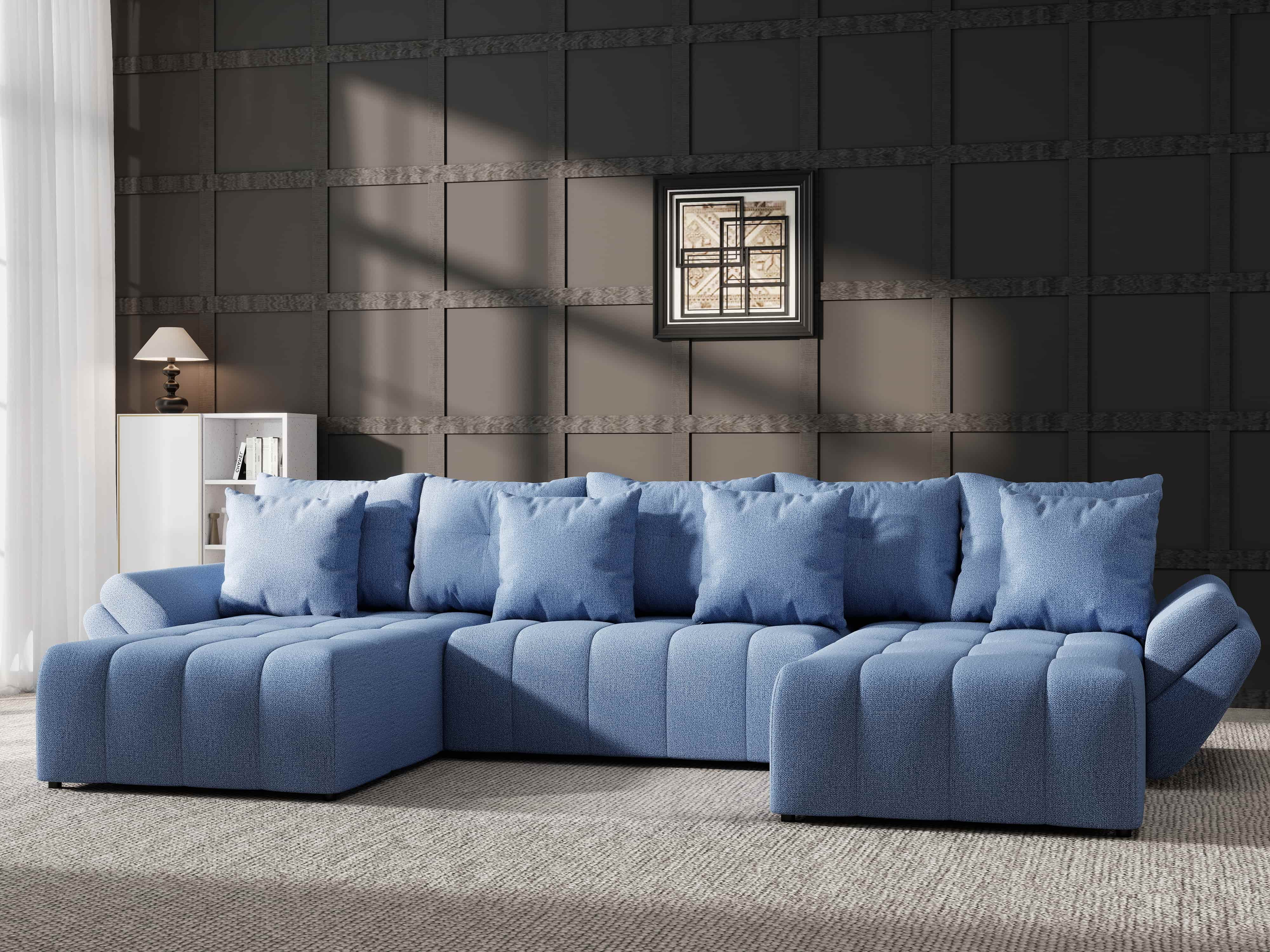 Colțar extensibil dumonde cu ladă de depozitare si sezut confortabil din spuma HR, Berlin U Enjoy Blue 380x180 cm Fabrica