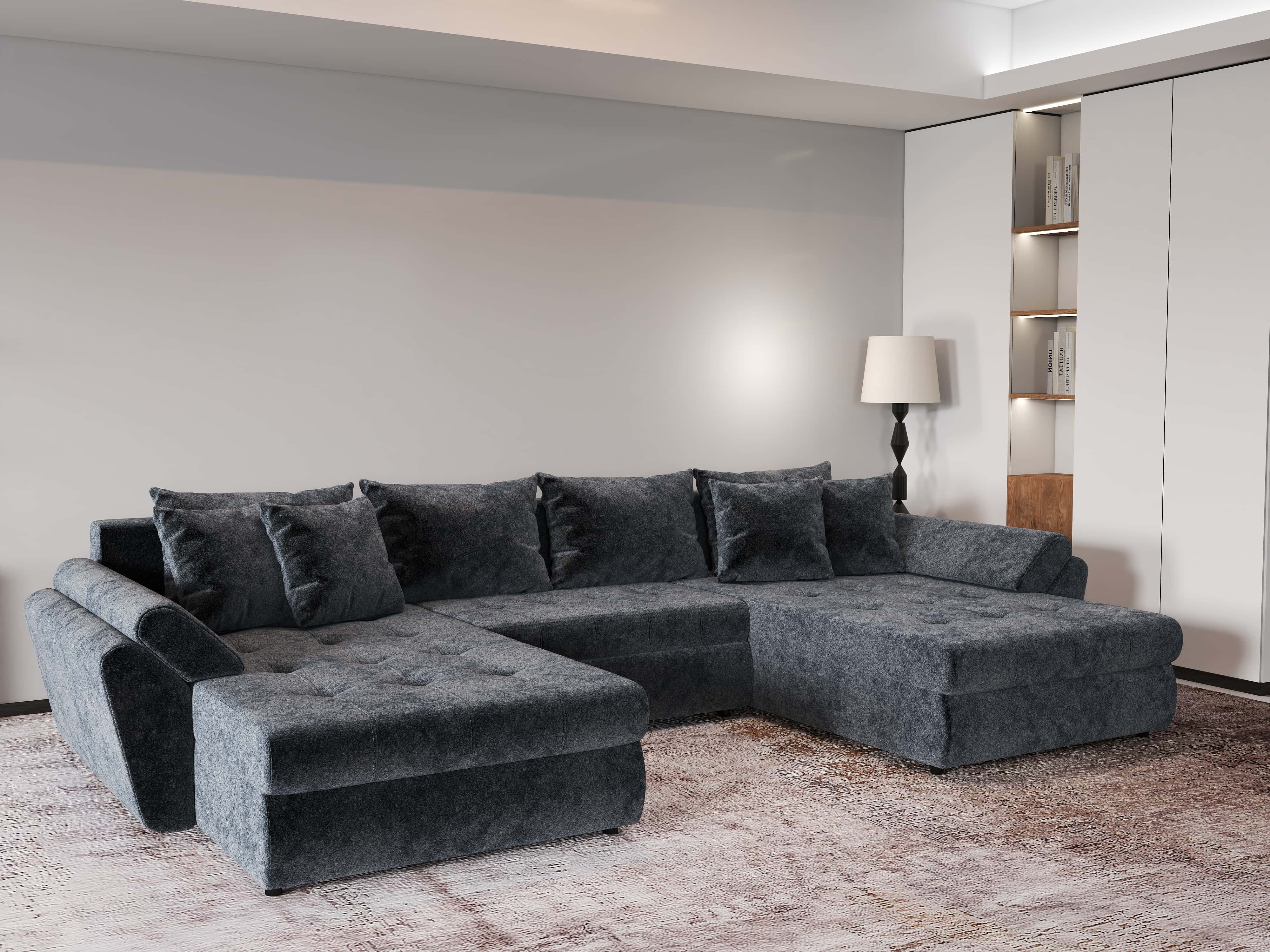 Colțar extensibil dumonde cu ladă de depozitare si sezut confortabil din spuma HR, Loana U Euphoria Grafit 355x185 cm Fabrica