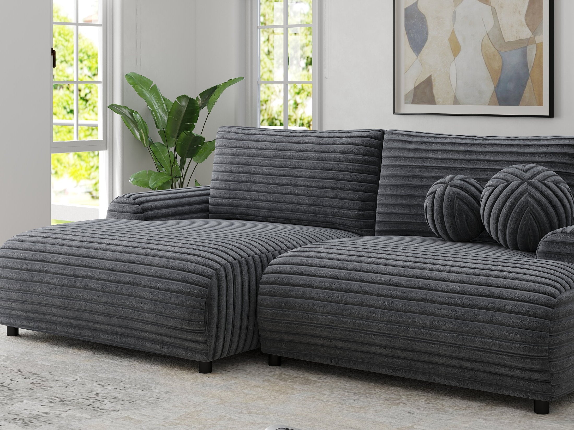 Colțar extensibil dumonde cu ladă de depozitare și șezut confortabil din spumă HR, Carlo Ambience Gri 240x145 cm