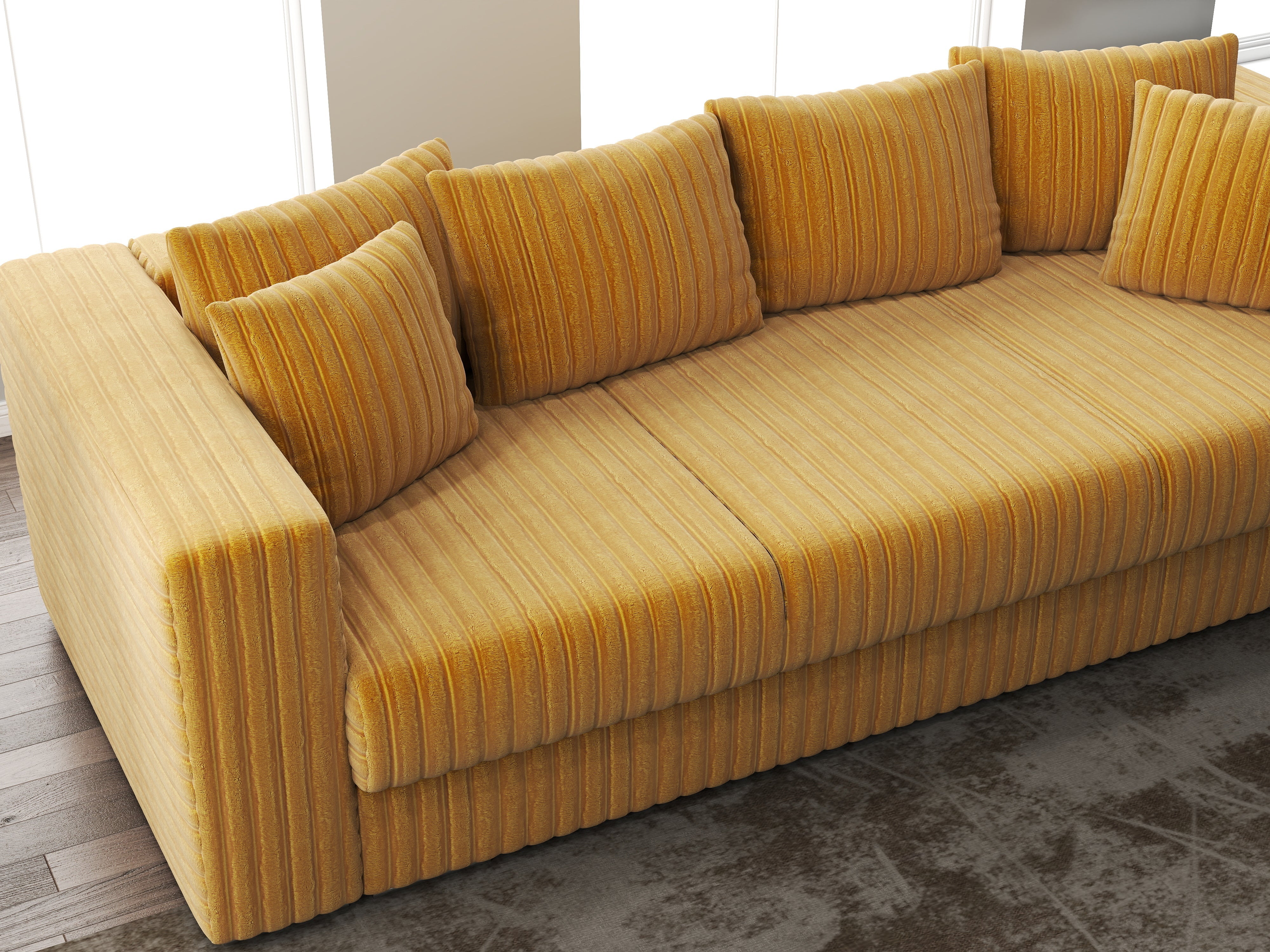 Canapea extensibilă dumonde cu ladă de depozitare si sezut confortabil din spuma HR, Gloria Ambience Mustar 240x100 cm Fabrica