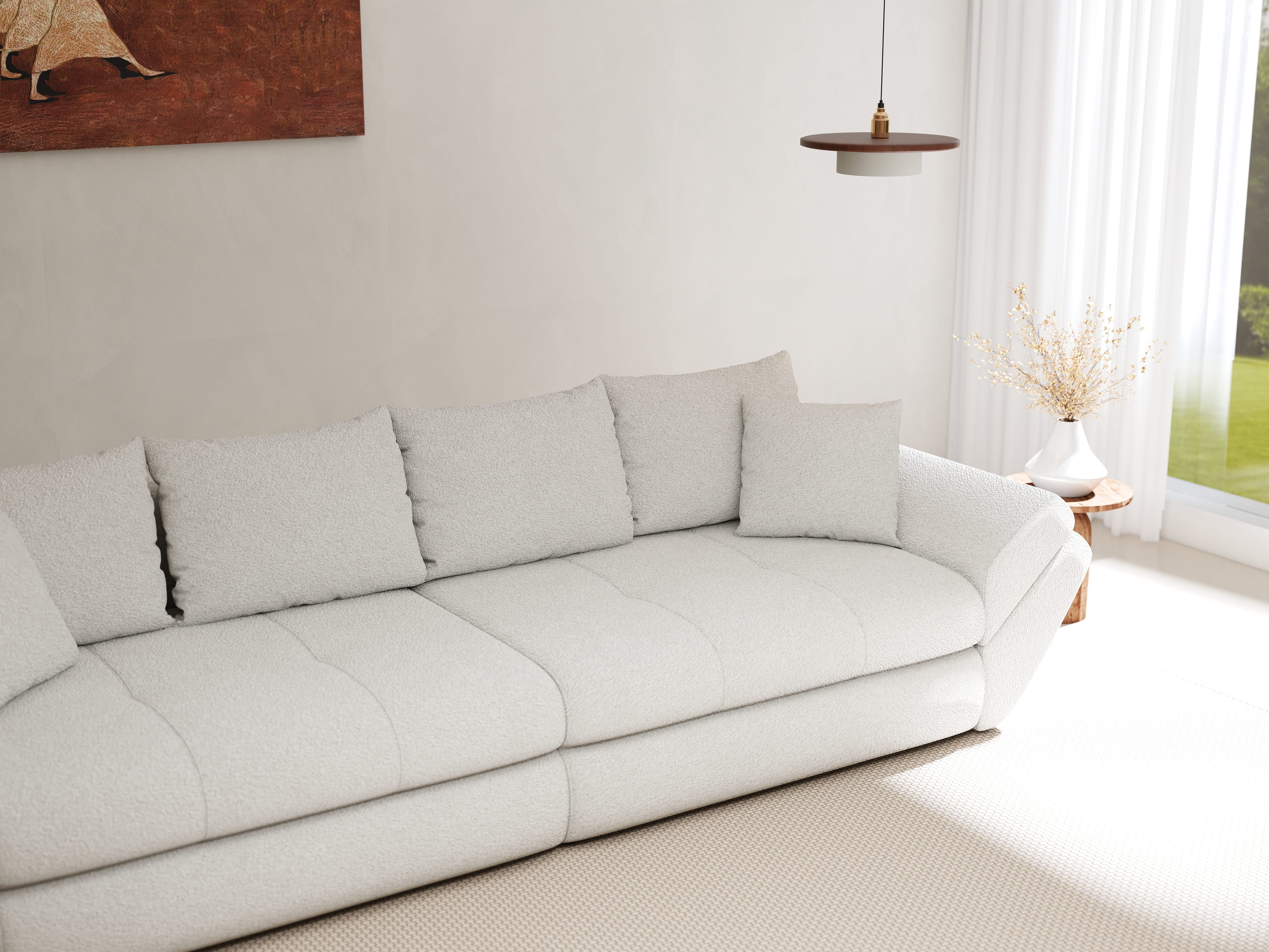 Canapea extensibilă dumonde cu ladă de depozitare si sezut confortabil din spuma HR, Loana Euphoria Ivory 300x100 cm Fabrica