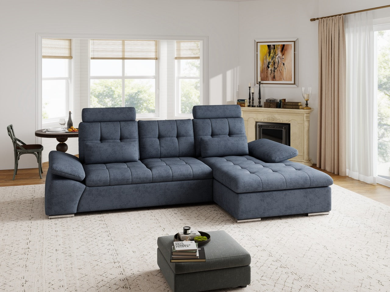 Colțar extensibil dumonde cu ladă de depozitare și șezut confortabil din spumă HR, Merkur Enjoy Antracit 270x168 cm II