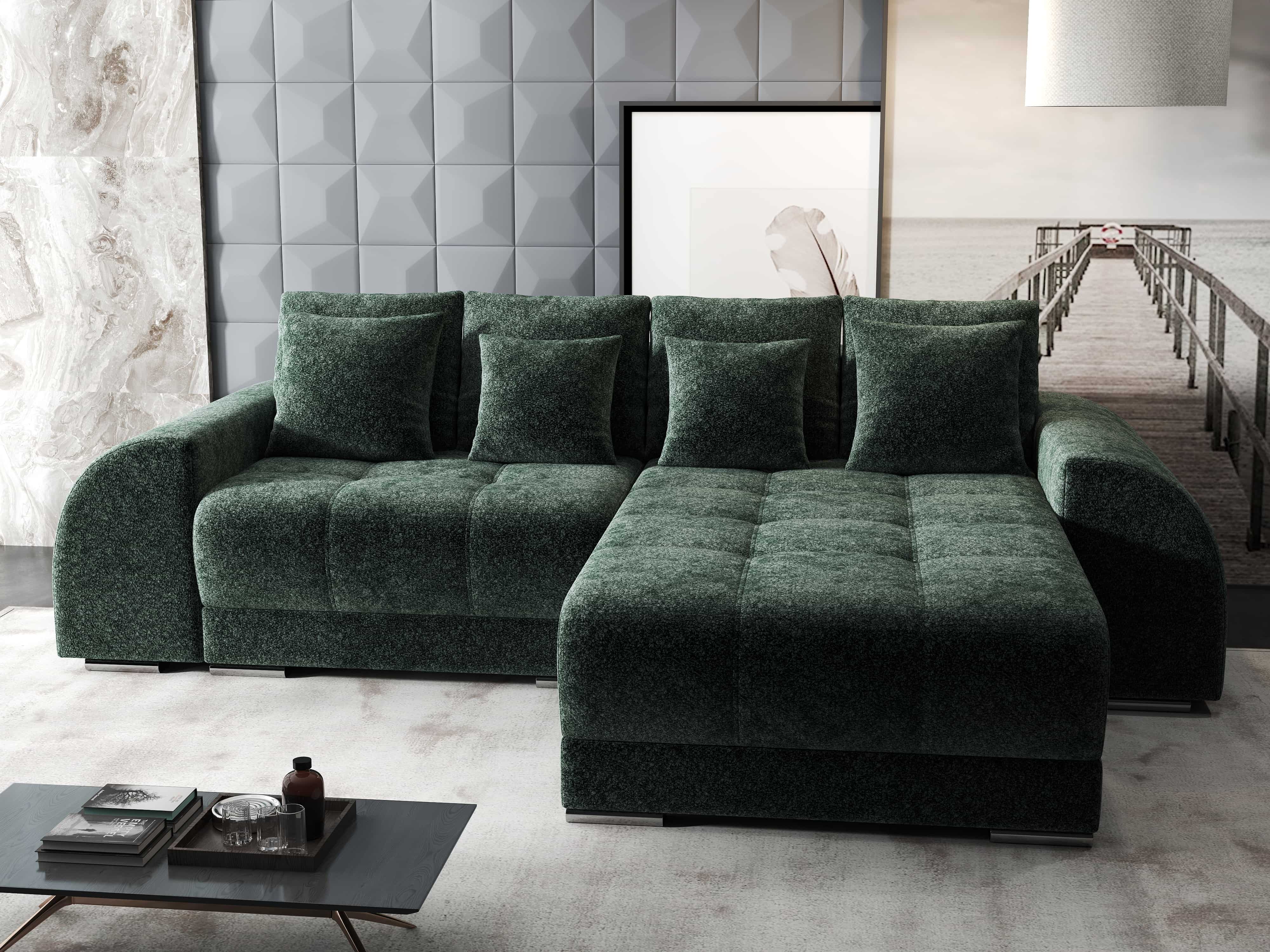 Colțar extensibil dumonde cu ladă de depozitare si sezut confortabil din spuma HR, Verona Euphoria Verde II 290x185 cm Fabrica