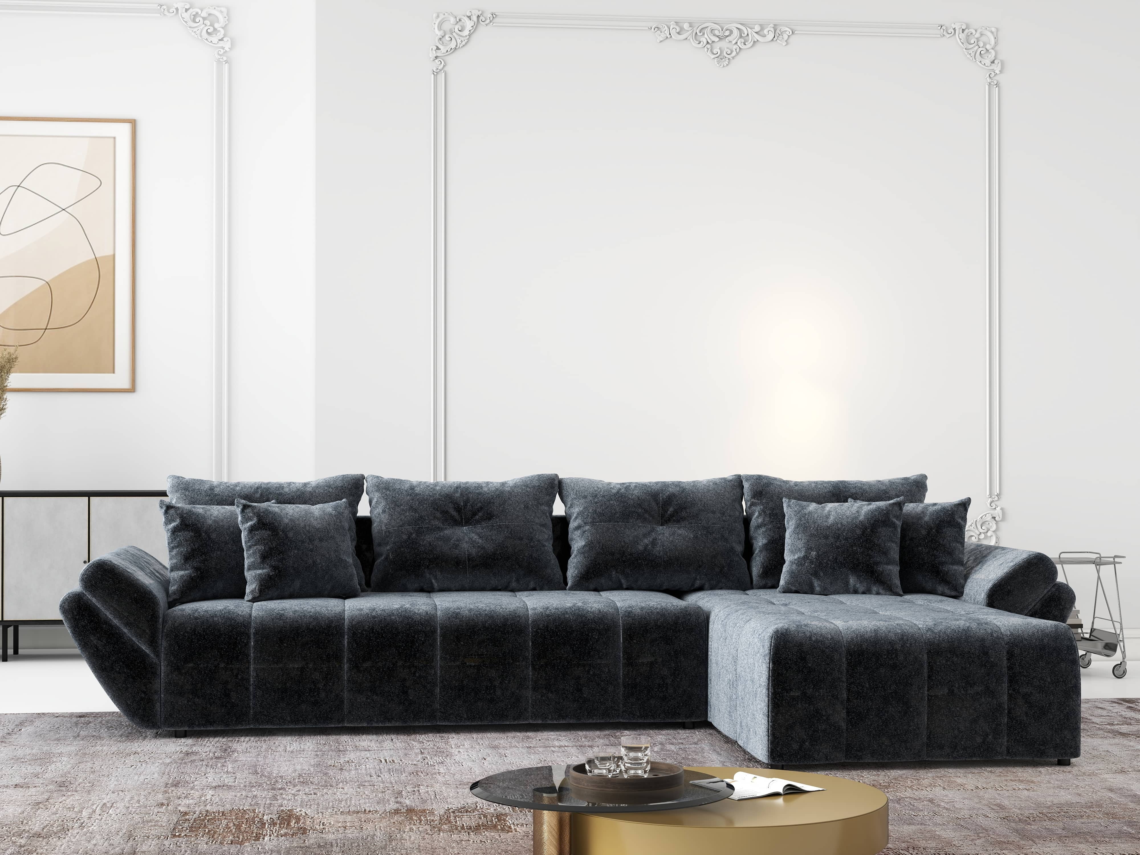 Colțar extensibil dumonde cu ladă de depozitare si sezut confortabil din spuma HR, Berlin XL Euphoria Graphite 350x185 cm II Fabrica