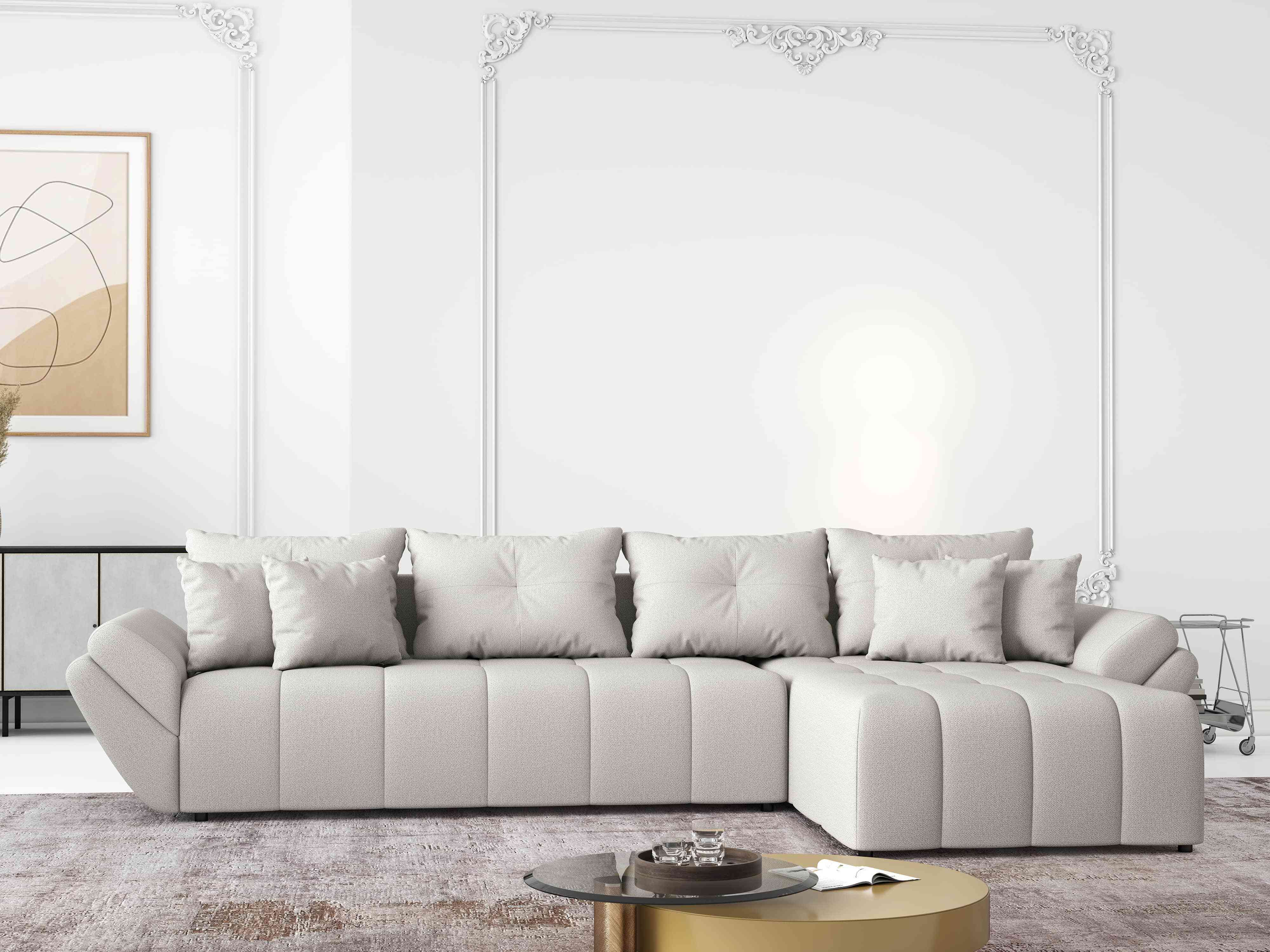 Colțar extensibil dumonde cu ladă de depozitare si sezut confortabil din spuma HR, Berlin XL Enjoy Beige 350x185 cm II Fabrica