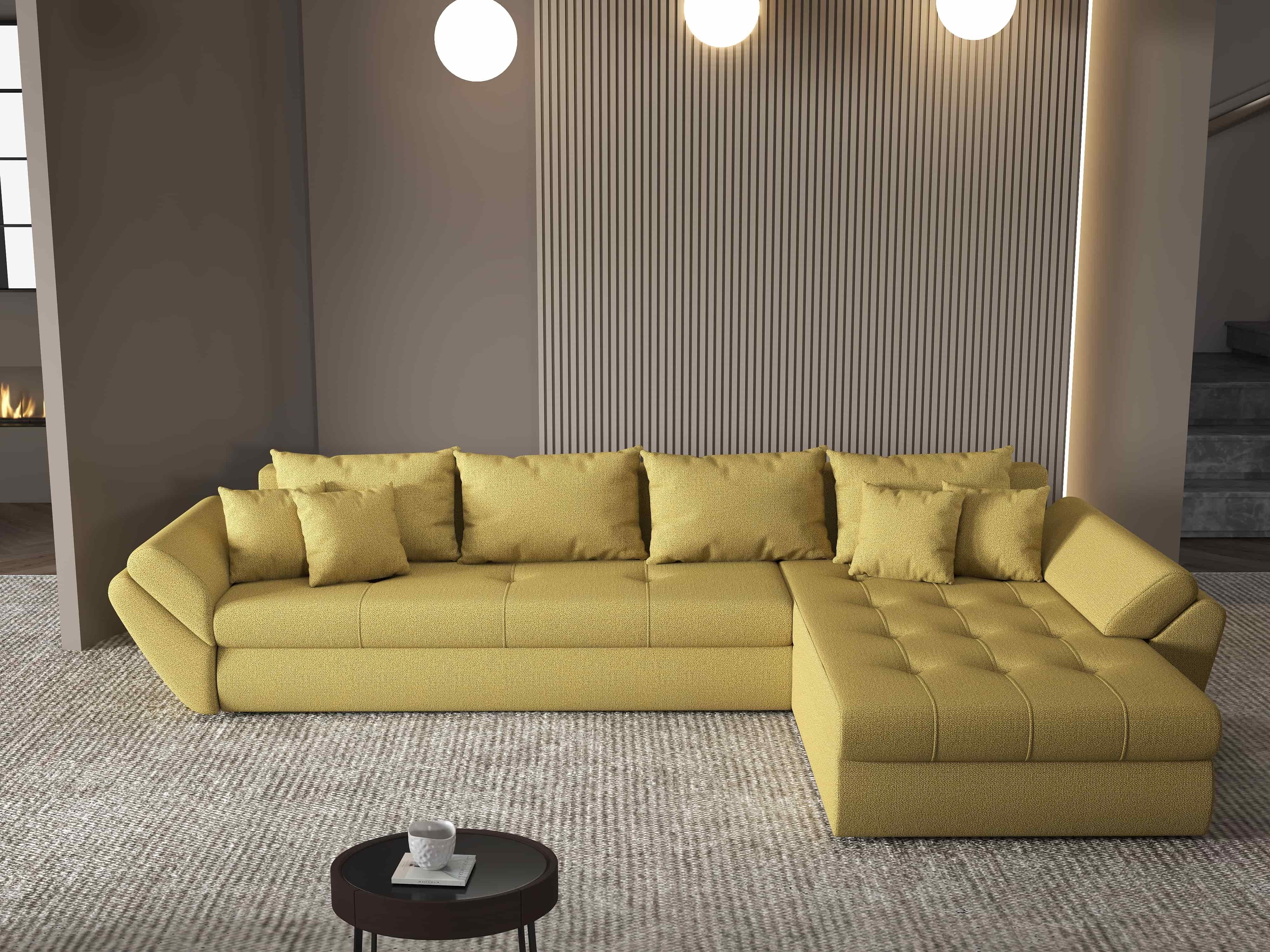 Colțar extensibil dumonde cu ladă de depozitare si sezut confortabil din spuma HR, Loana XL Enjoy Melon II 335x185 cm Fabrica