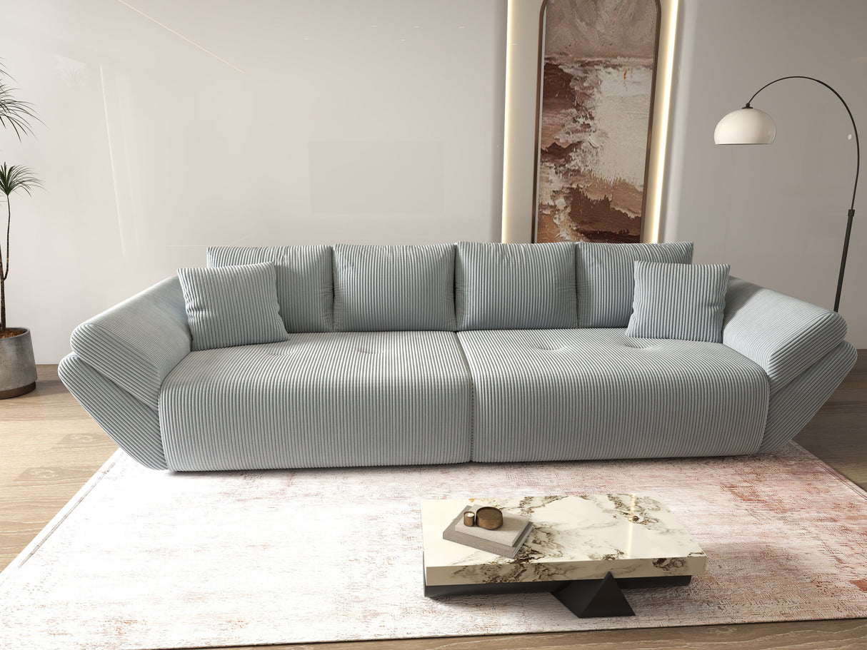 Canapea extensibilă dumonde cu ladă de depozitare si sezut confortabil din spuma HR, Berlin Zoom Gri 300x100 cm Fabrica