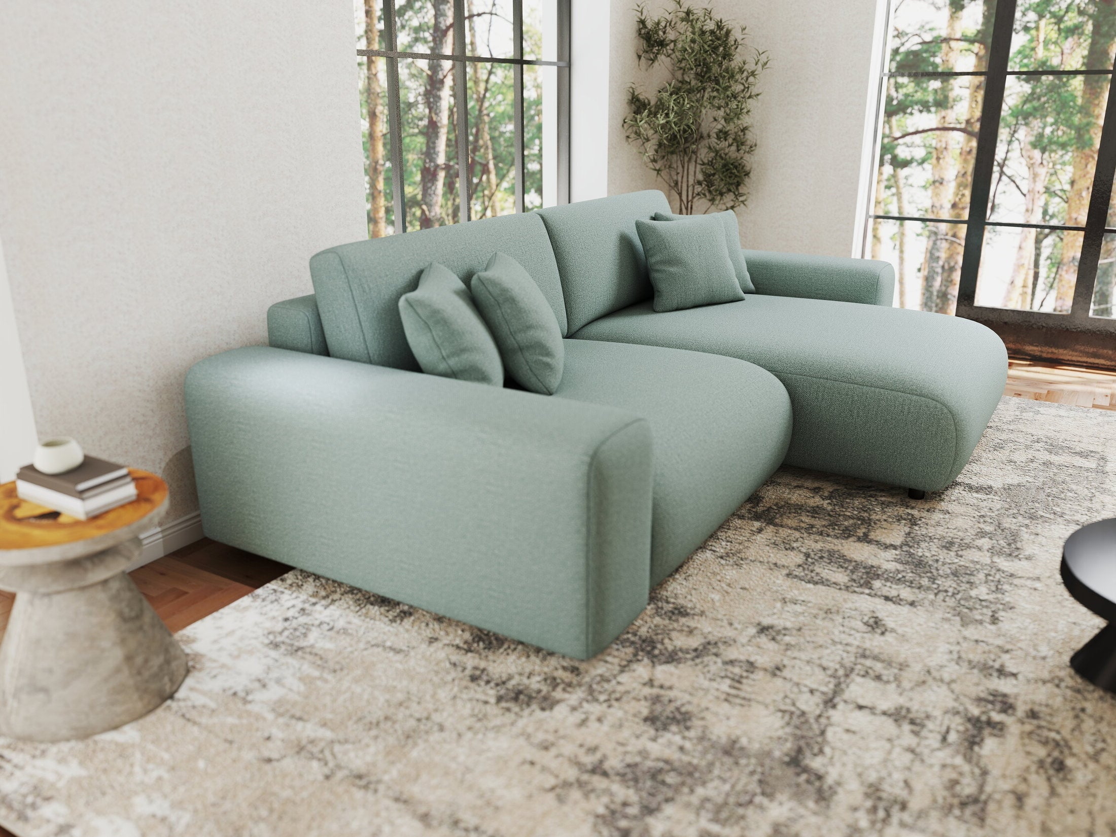 Colțar extensibil dumonde cu ladă de depozitare si sezut confortabil din spuma HR, Sarina Enjoy Verde Mint 255x168 cm II