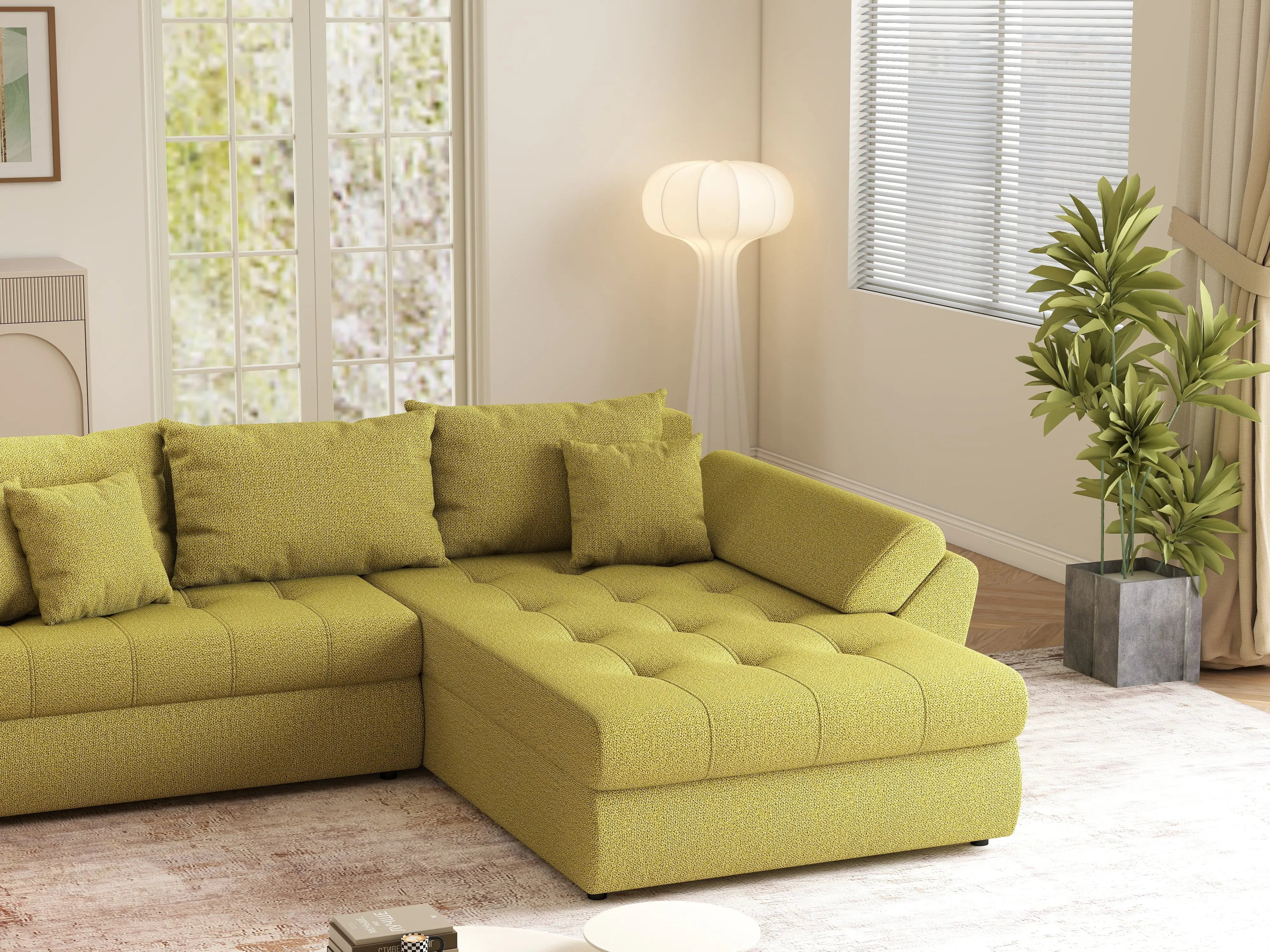 Colțar extensibil dumonde cu ladă de depozitare si sezut confortabil din spuma HR, Loana Green Lux II 270x185 cm Fabrica