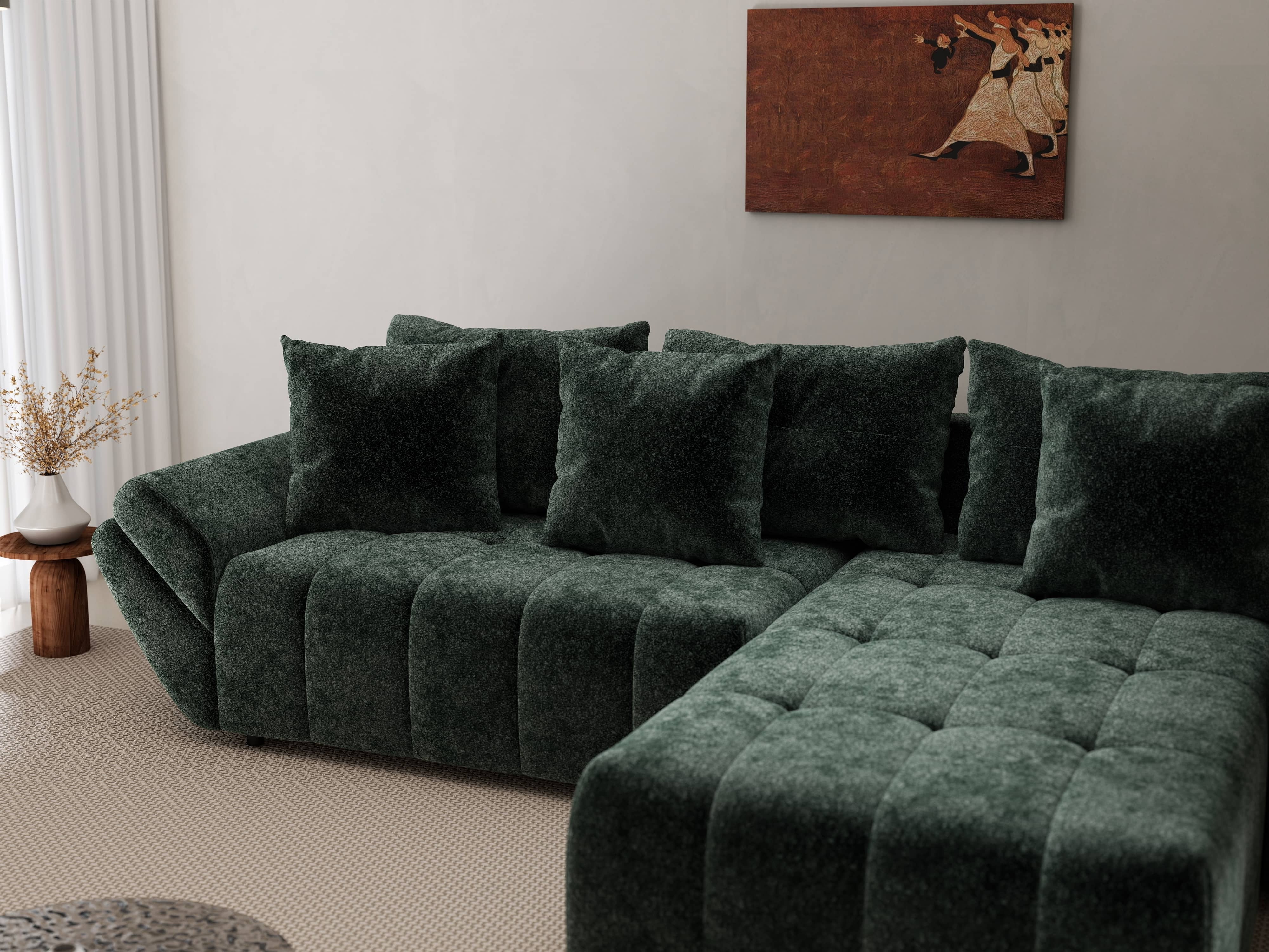 Colțar extensibil dumonde cu ladă de depozitare si sezut confortabil din spuma HR, Berlin Euphoria Verde 280x185 cm II Fabrica