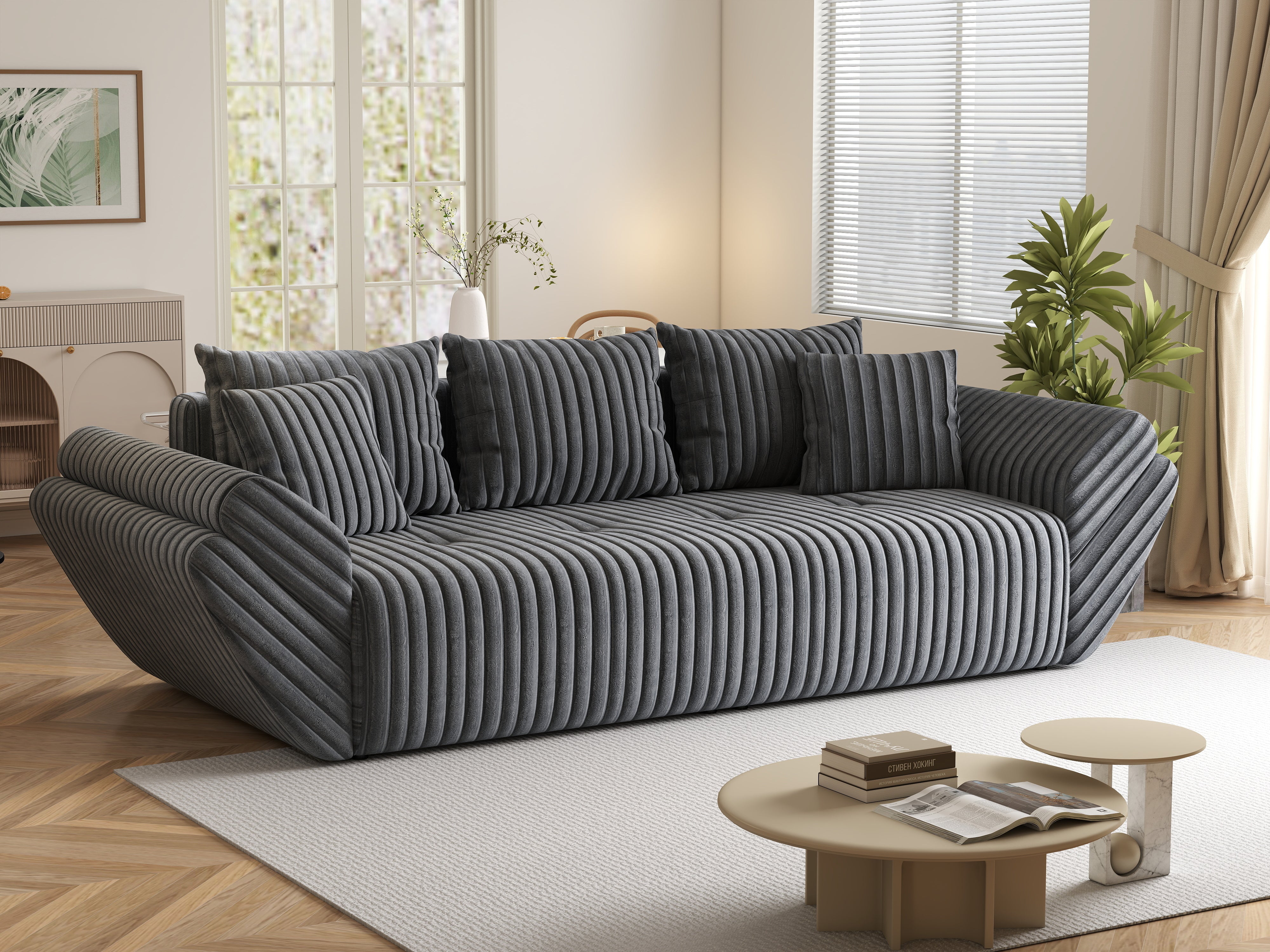Canapea extensibilă dumonde cu ladă de depozitare si sezut confortabil din spuma HR, Berlin Ambience Grey 250x100 cm Fabrica