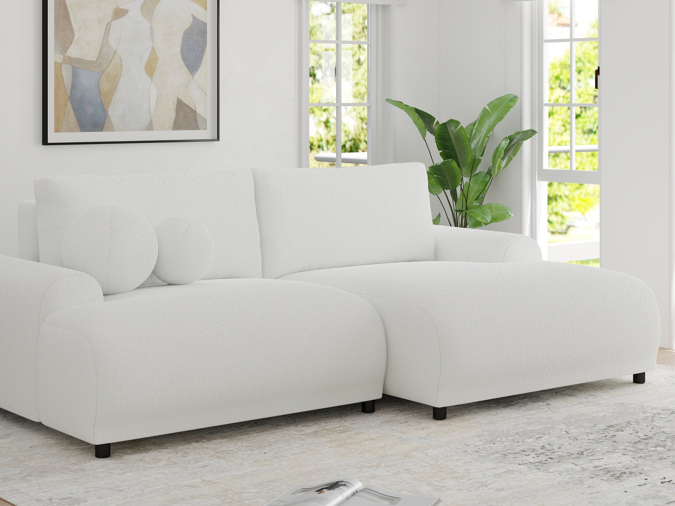 Colțar extensibil dumonde cu ladă de depozitare și șezut confortabil din spumă HR, Carlo Euphoria Alb 240x145 cm II