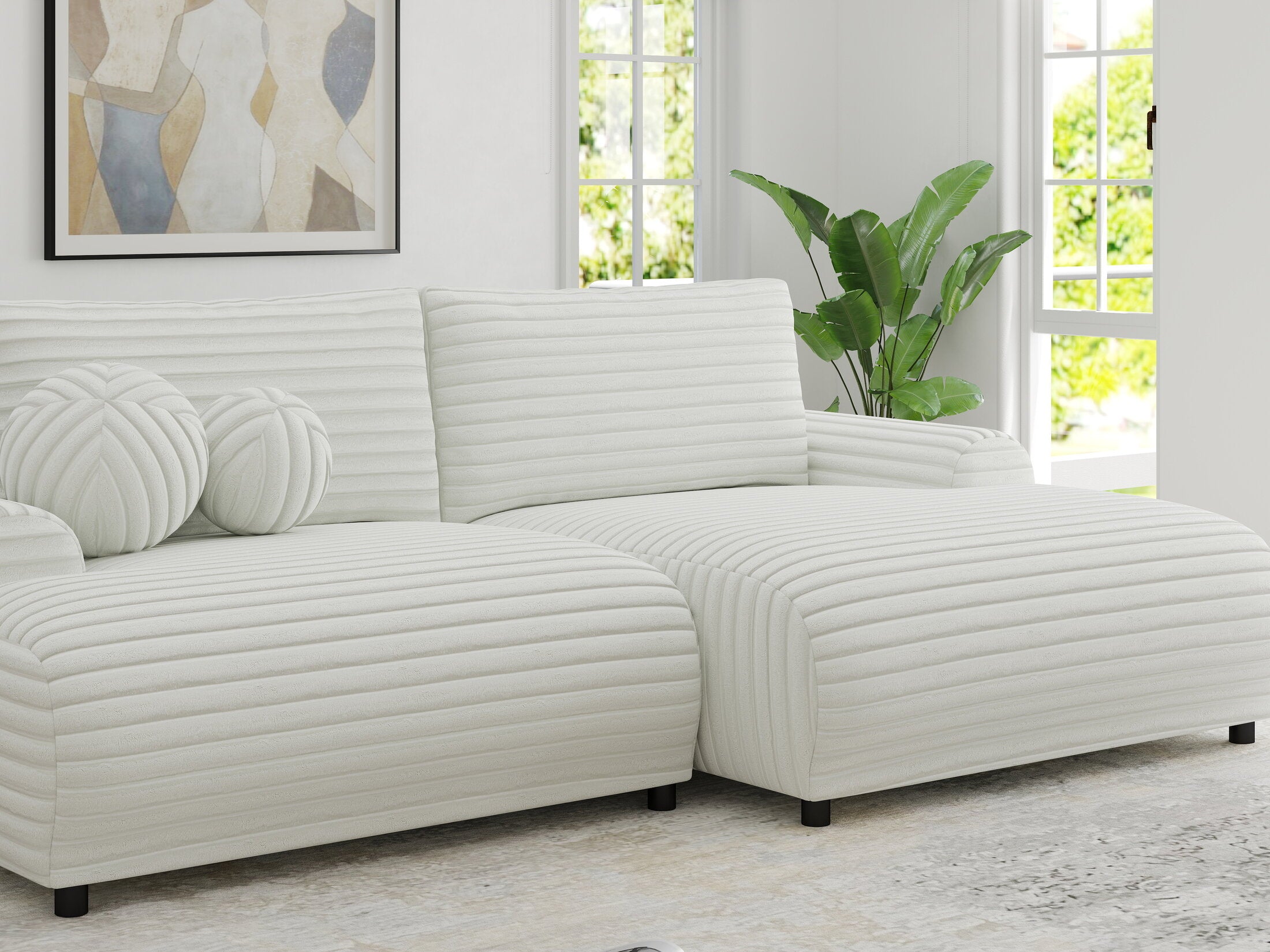 Colțar extensibil dumonde cu ladă de depozitare și șezut confortabil din spumă HR, Carlo Ambience Alb 240x145 cm II