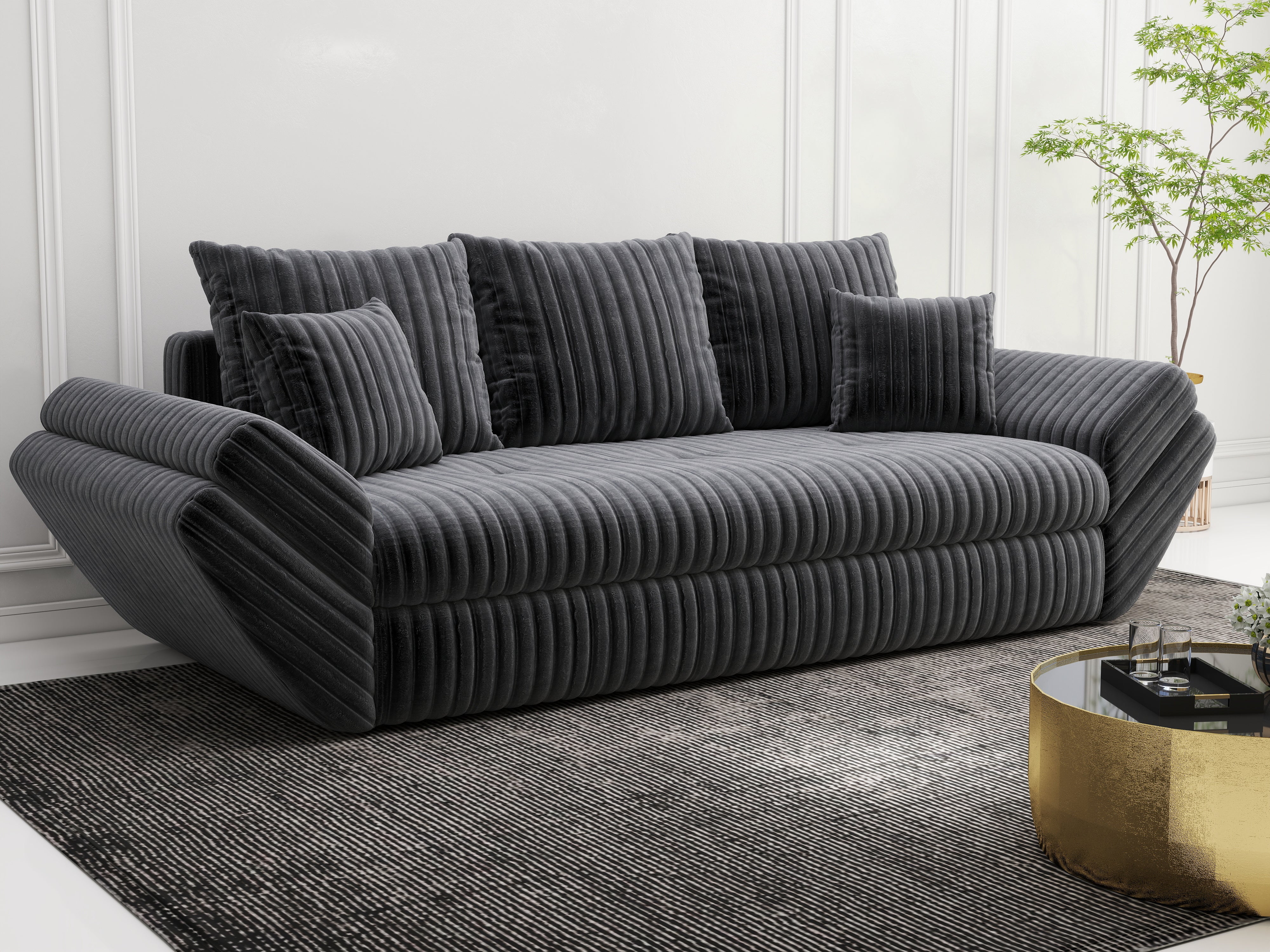 Canapea extensibilă dumonde cu ladă de depozitare si sezut confortabil din spuma HR, Loana Ambience Grey 250x100 cm Fabrica