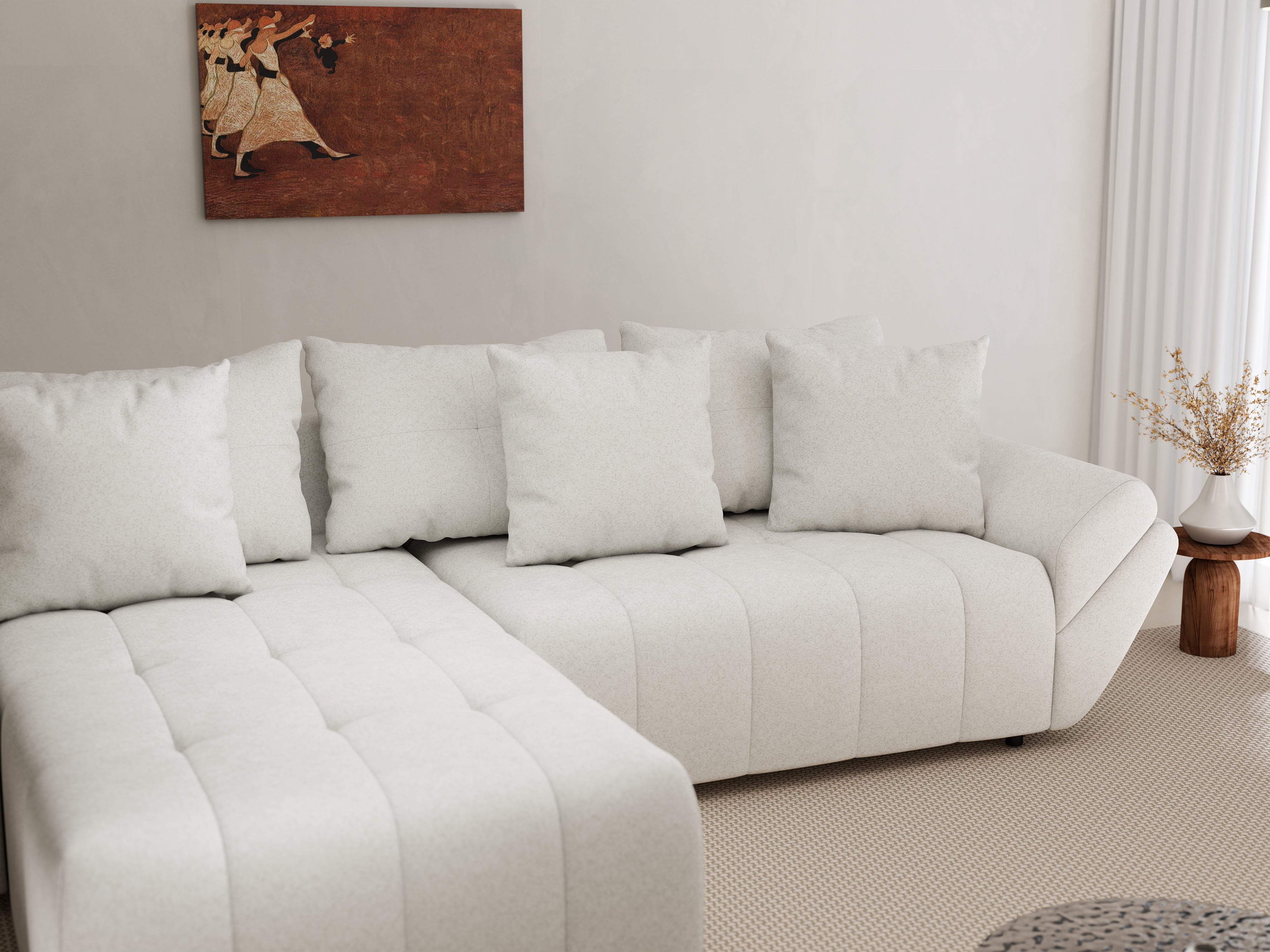 Colțar extensibil dumonde cu ladă de depozitare si sezut confortabil din spuma HR, Berlin Euphoria Ivory 280x185 cm Fabrica
